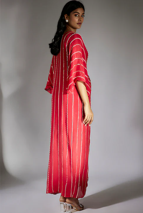 Red Embroidered Drape Dress - Image 4