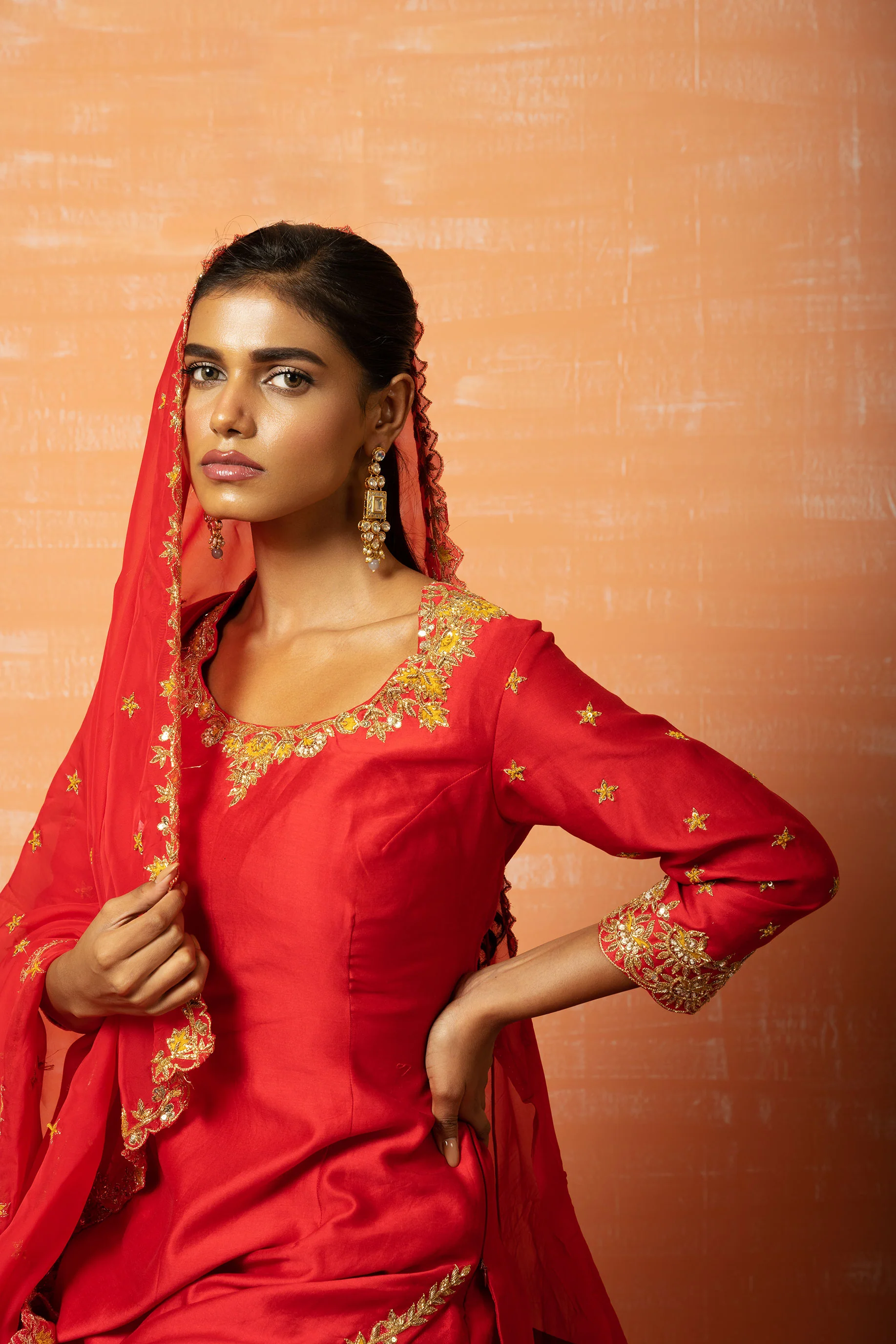 Red Embroidered Kurta Set - Image 3