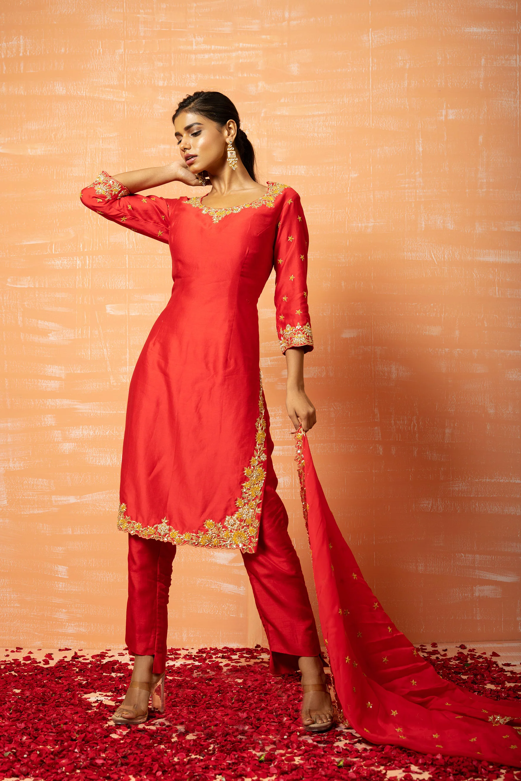 Red Embroidered Kurta Set - Image 4