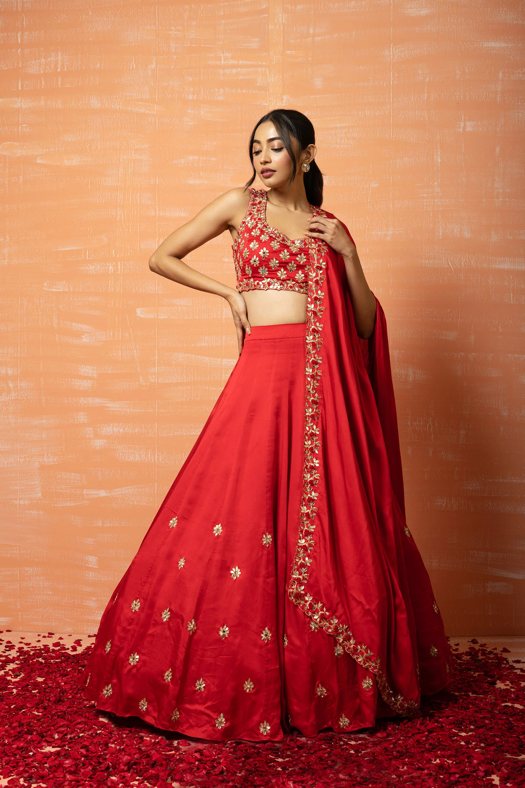 Red Embroidered Lehenga Set