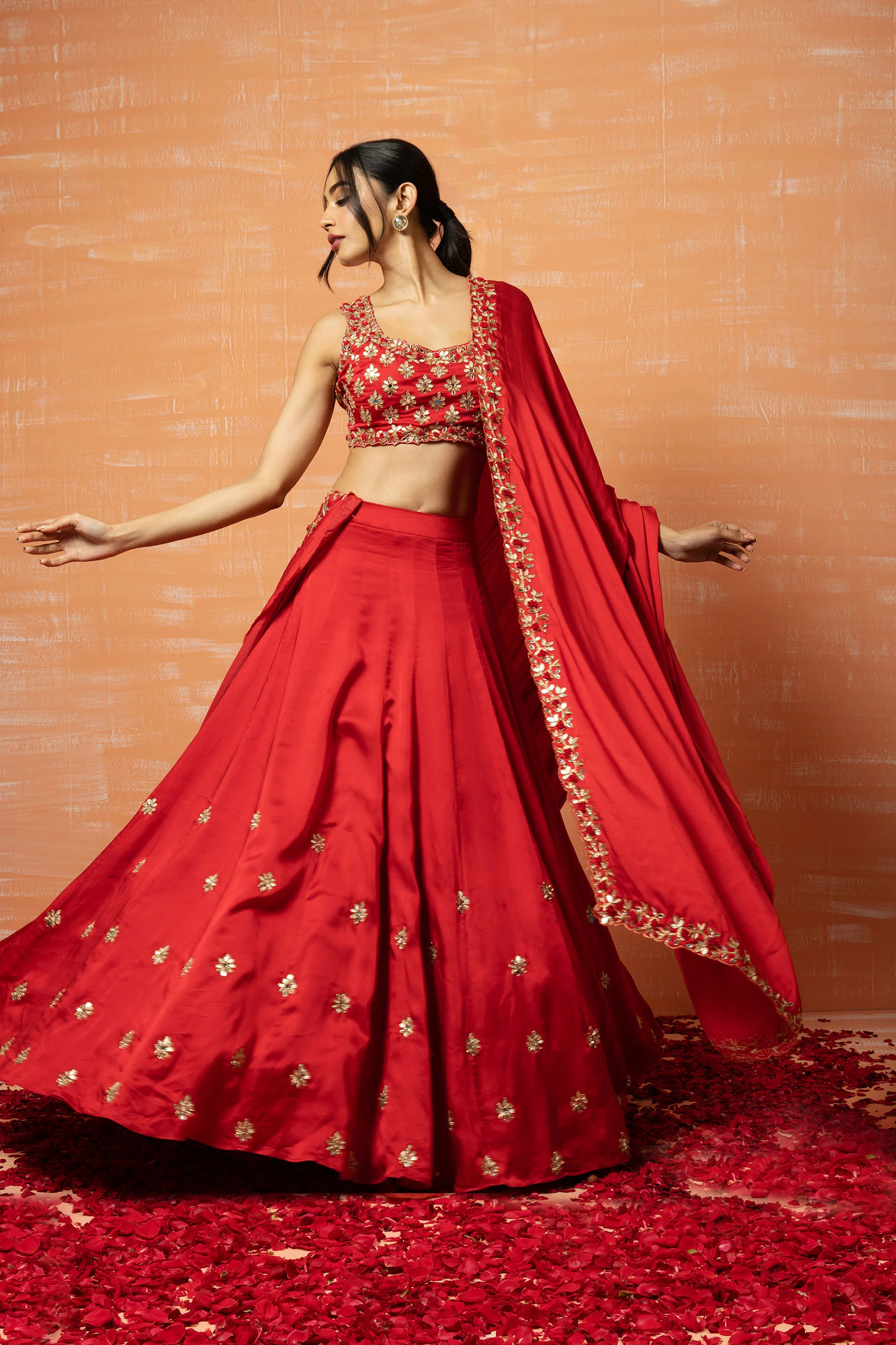 Red Embroidered Lehenga Set - Image 3