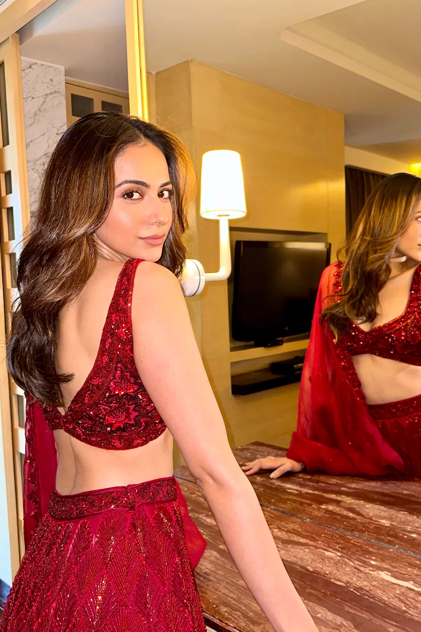 Red Embroidered Lehenga Set - Image 3