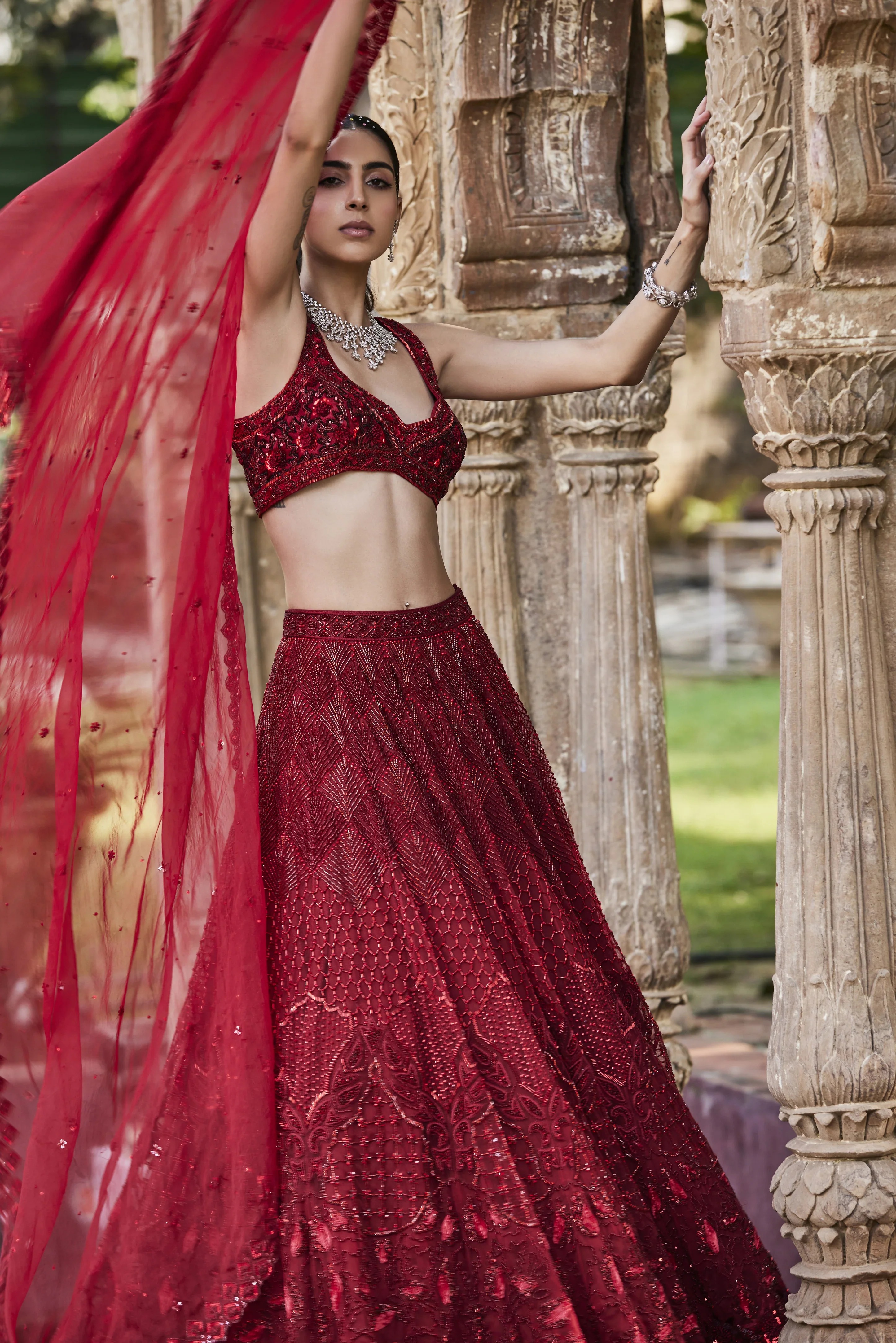 Red Embroidered Lehenga Set - Image 5