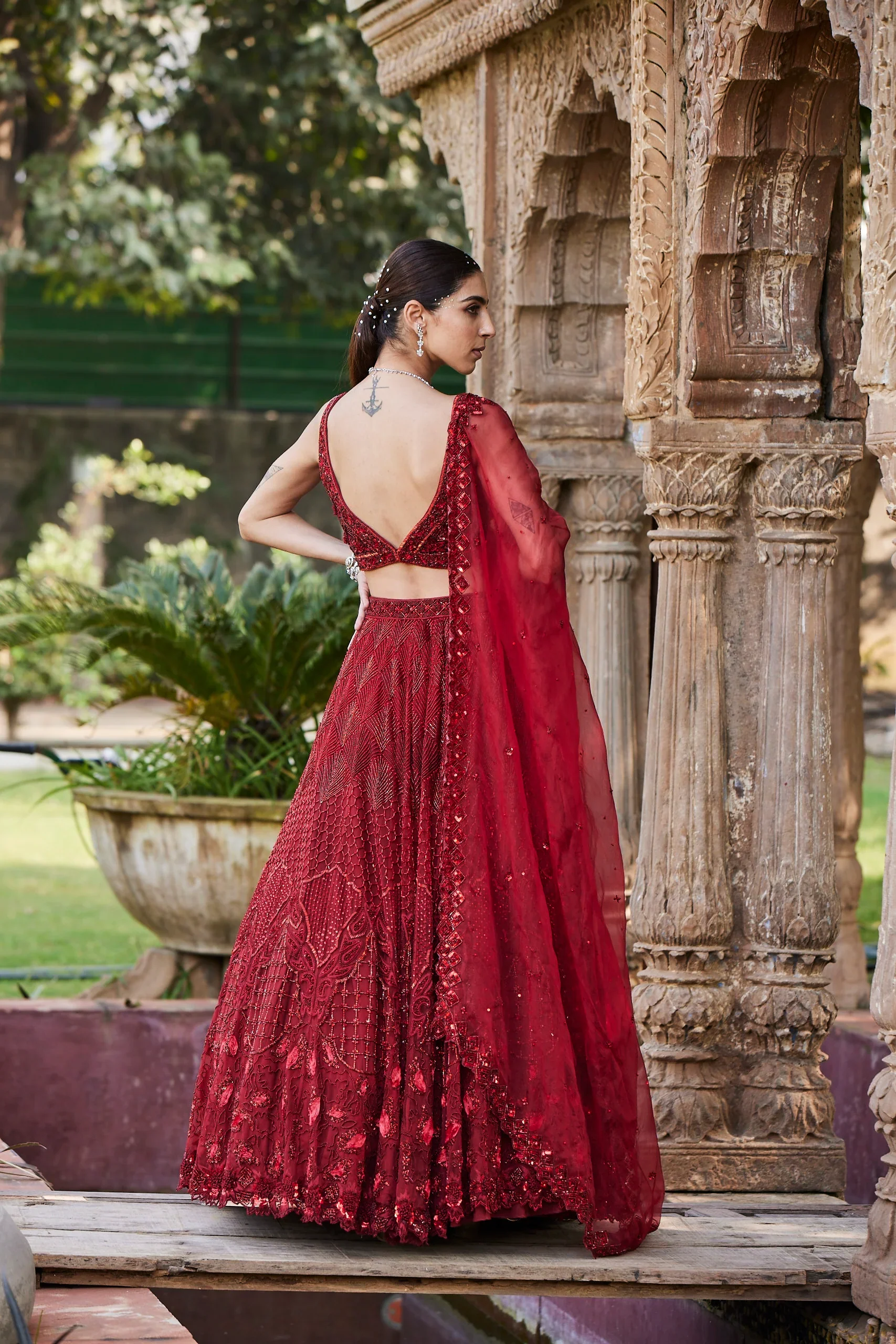 Red Embroidered Lehenga Set - Image 7