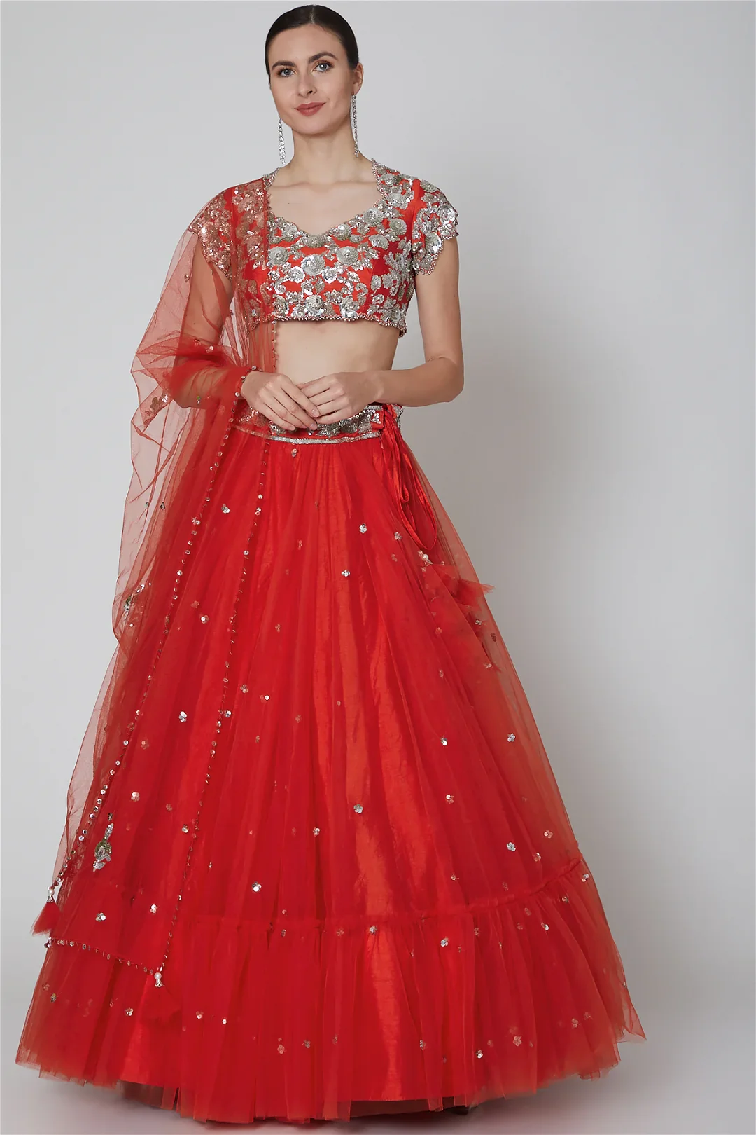 Red Embroidered Lehenga Set
