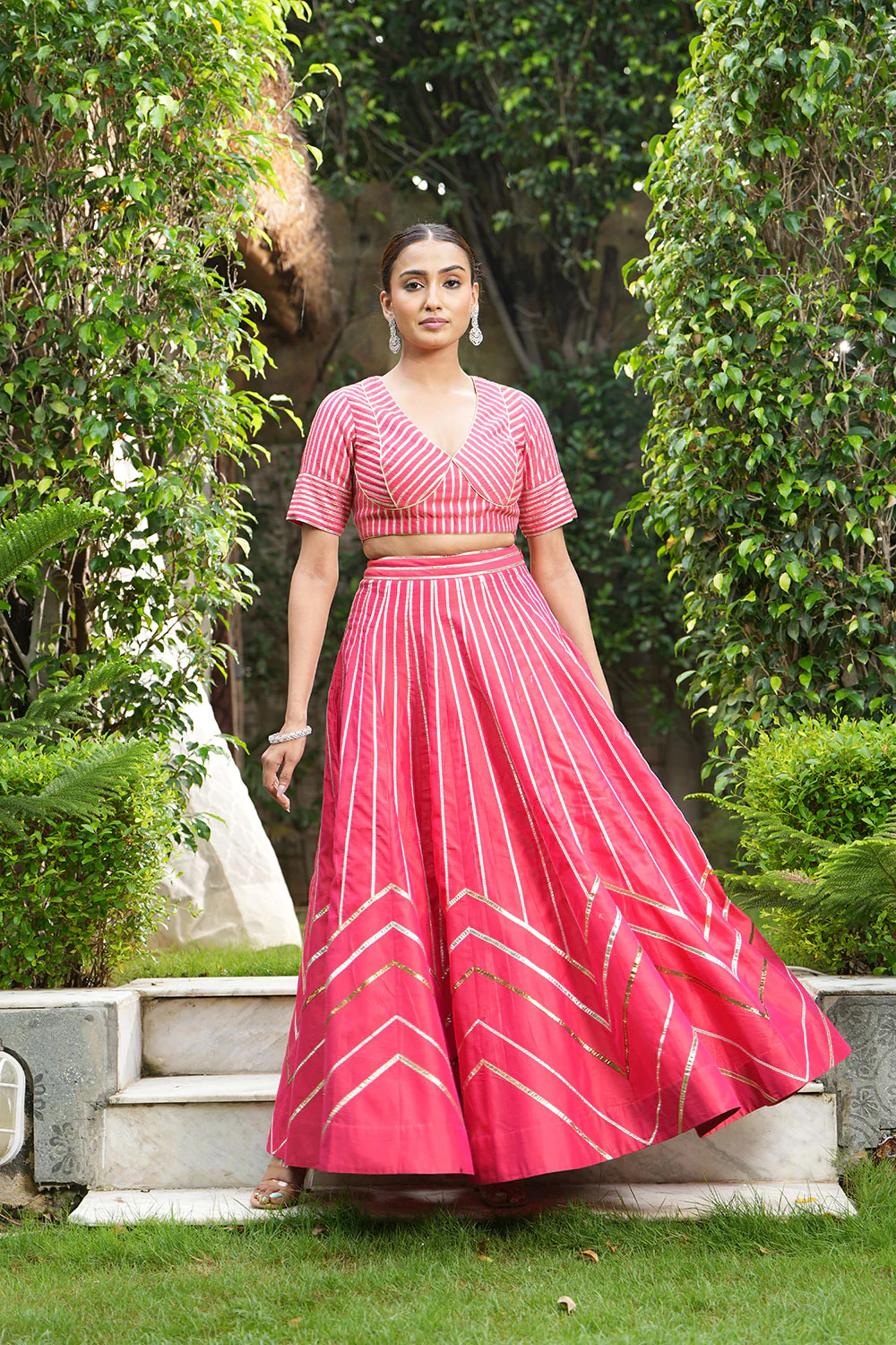 Red Gotta Applique Lehenga Set - Image 3