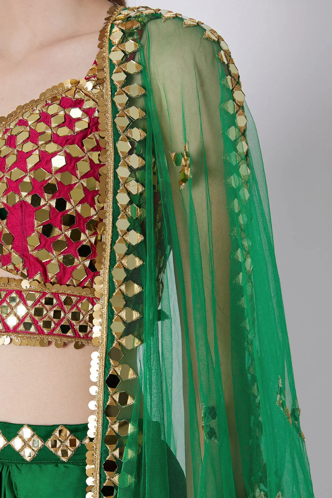 Red & Green Embroidered Dhoti Set - Image 4