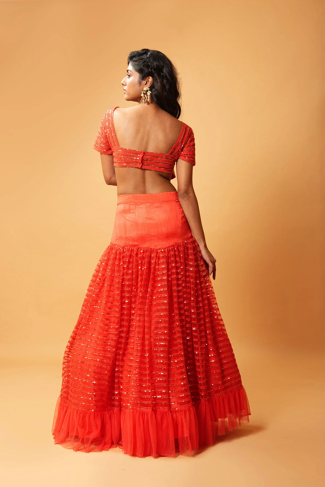 Red Hand Embroidered Ruffled Lehenga Set - Image 2