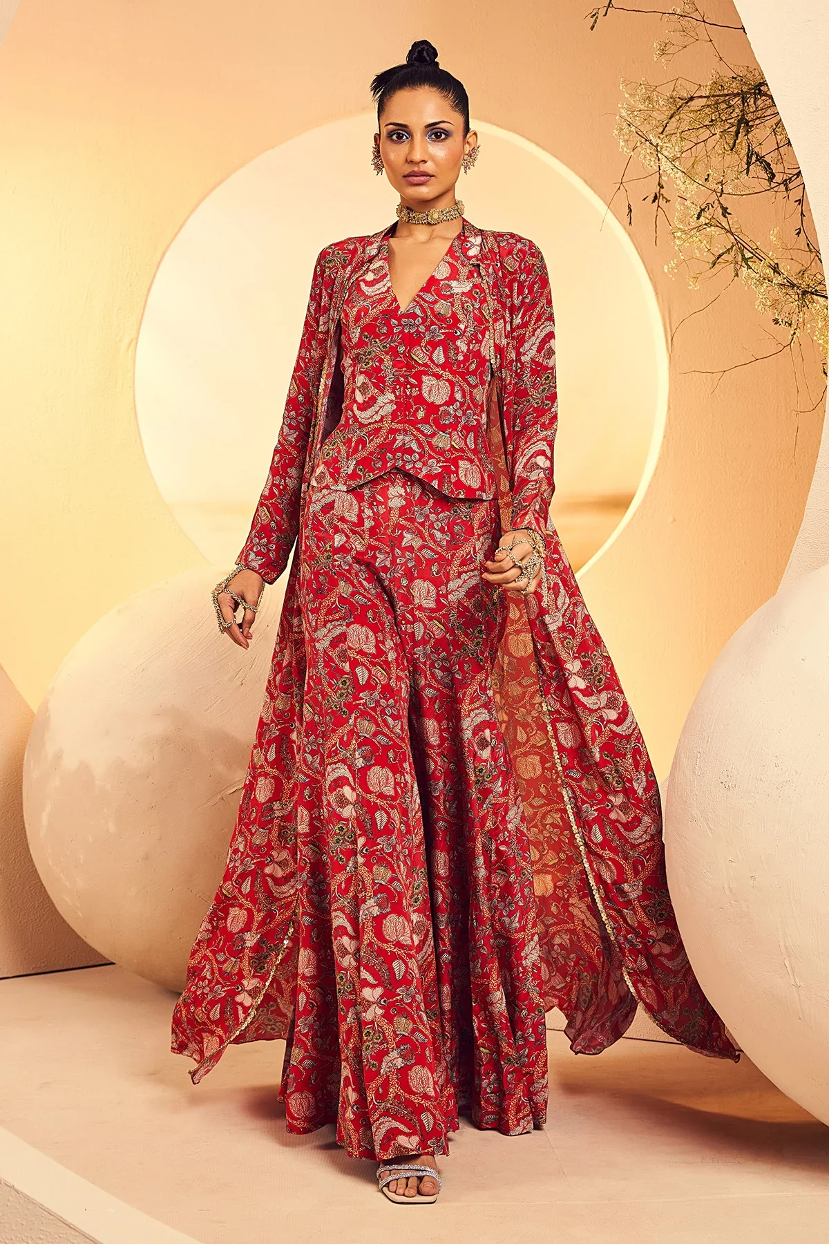 Red Kalmkari Border Blazer - Image 6