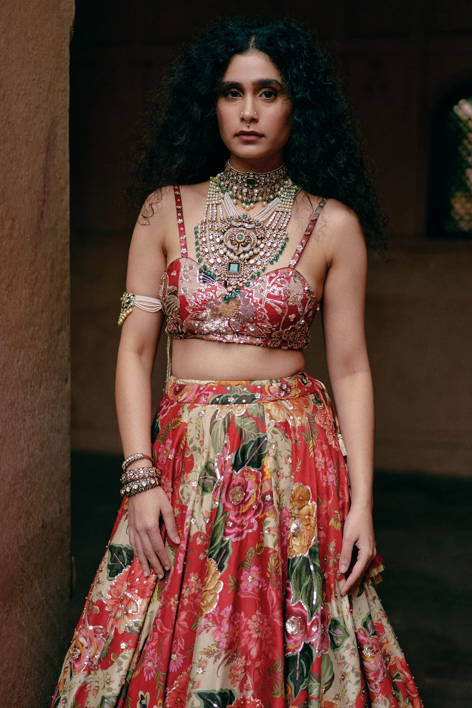Red Map Printed Lehenga Set - Image 2