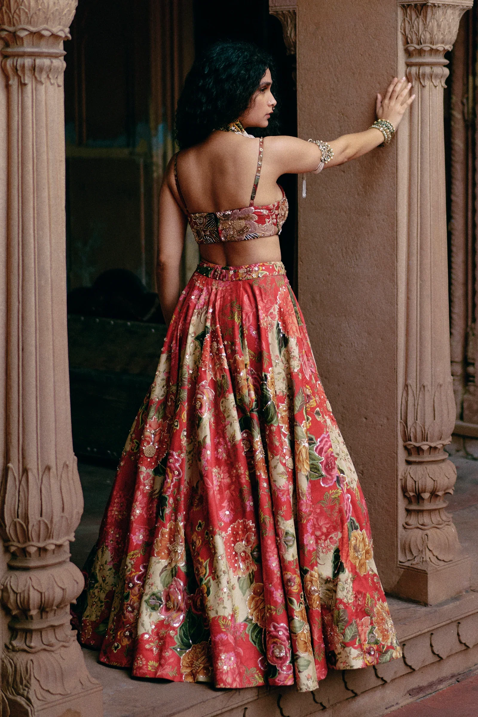 Red Map Printed Lehenga Set - Image 3