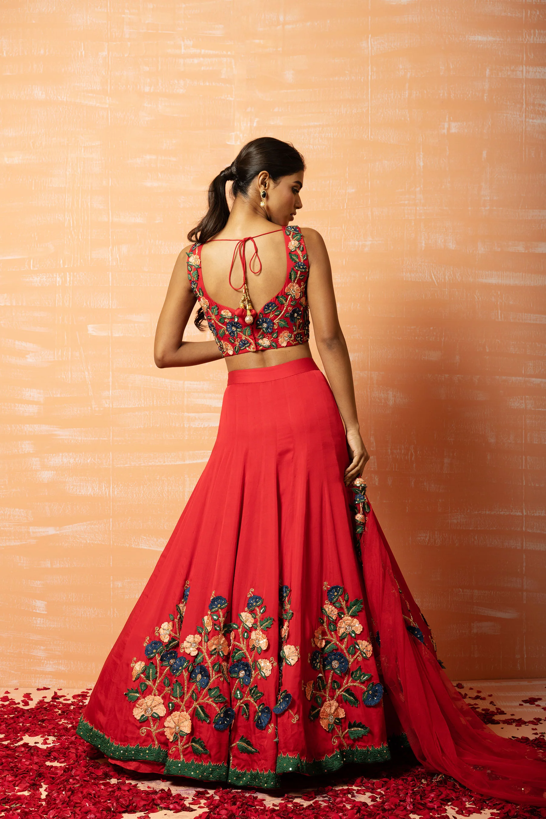 Red Modal Silk Embroidered Lehenga Set - Image 2