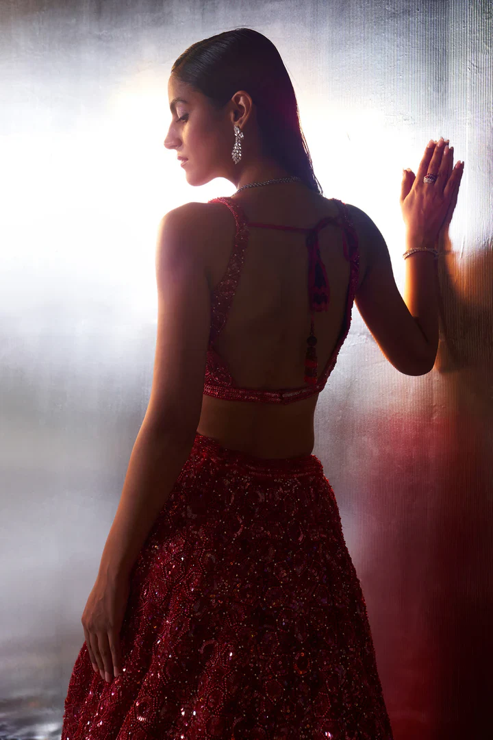 Red Net Lehenga Set - Image 5