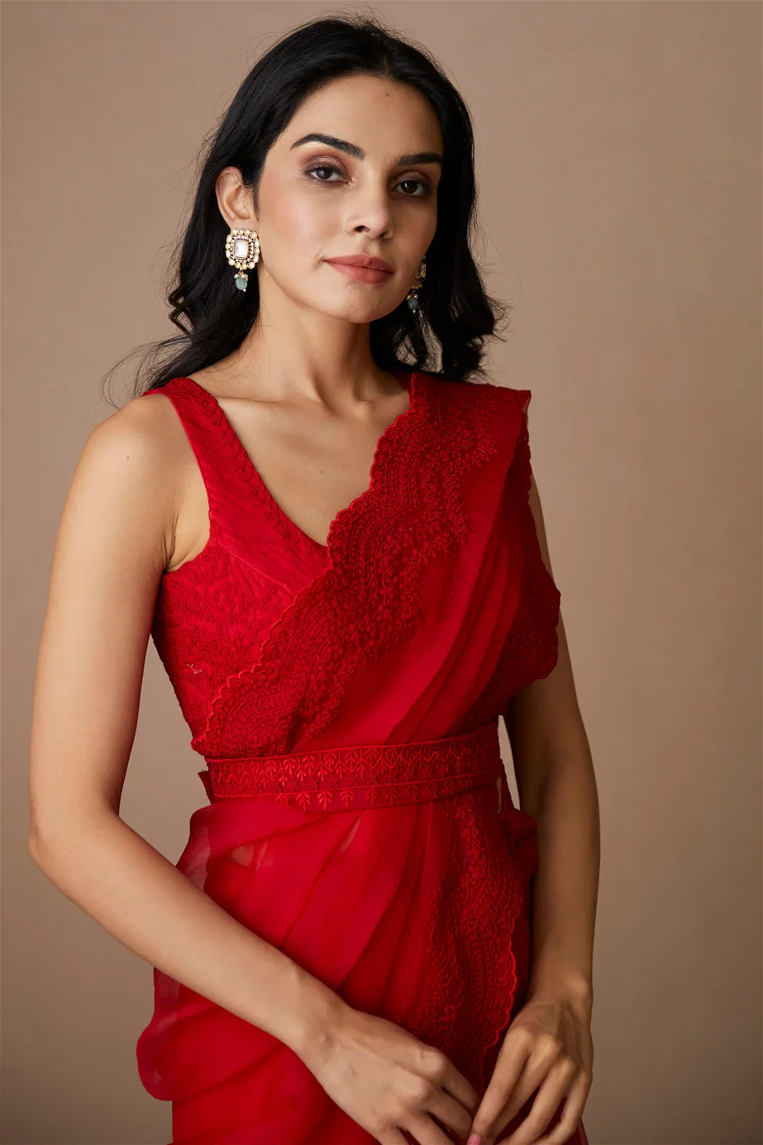 Red Organza Saree Set - Image 3