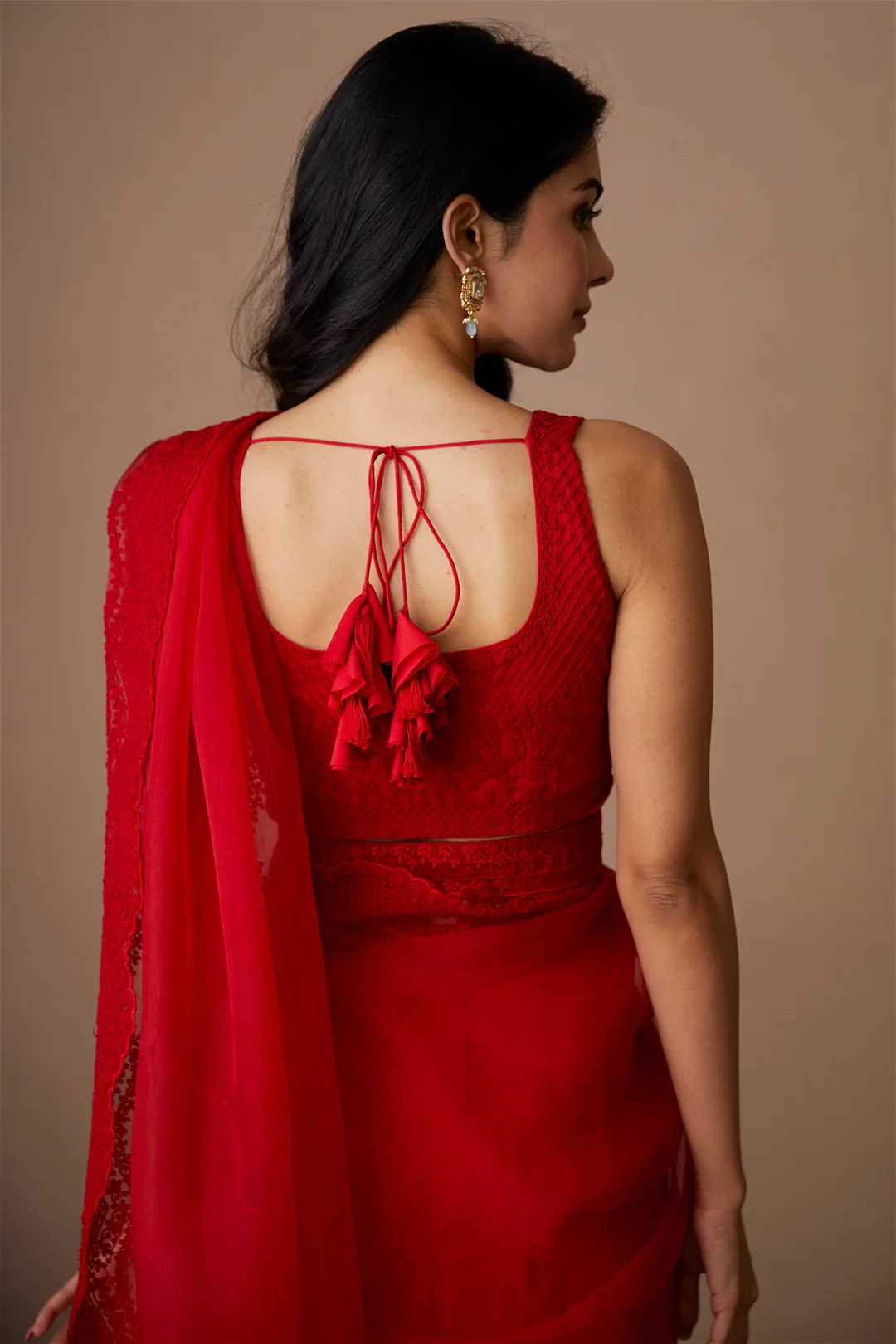 Red Organza Saree Set - Image 4