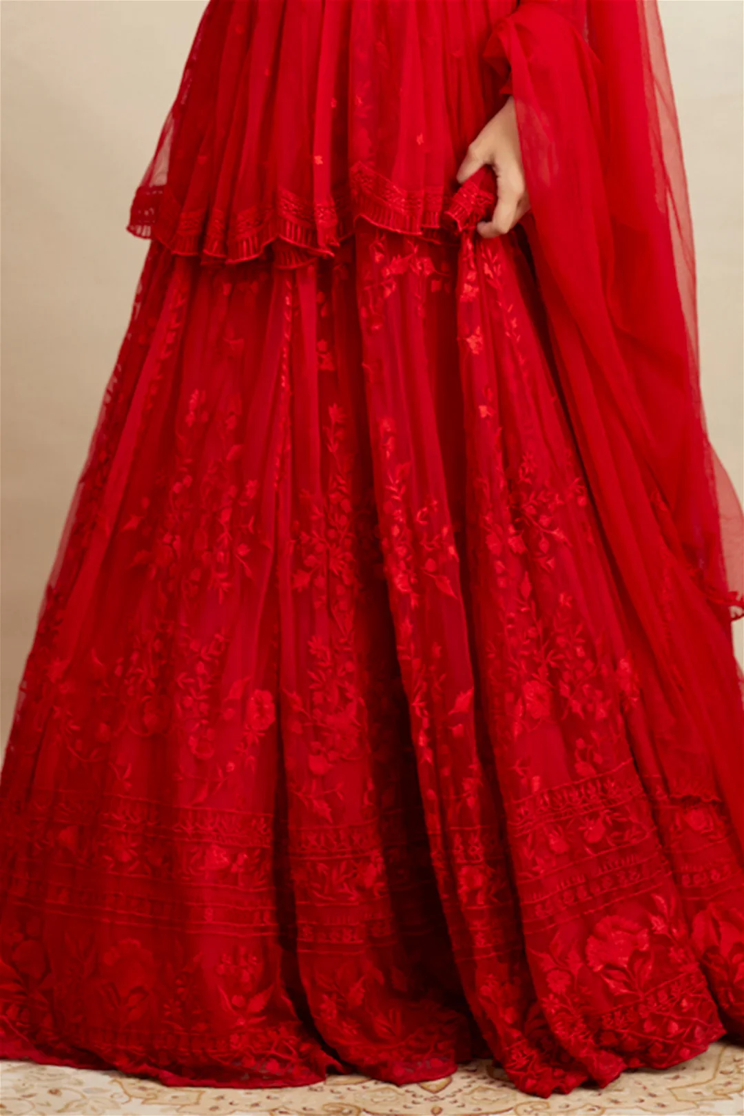 Red Peplum And Sharara Set - Image 3