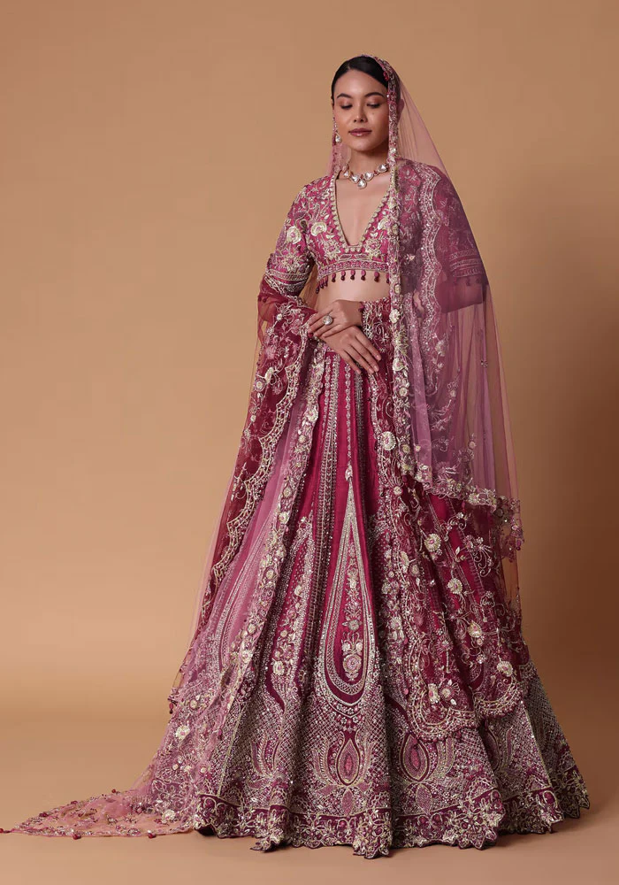 Red Raw Silk Cutdana Lehenga Set With Trail Dupatta - Image 2