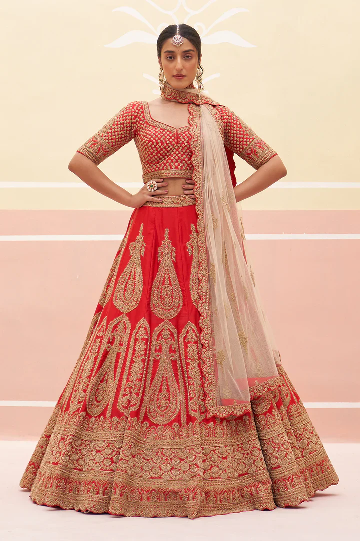 Red Raw Silk Lehnga Set - Image 2