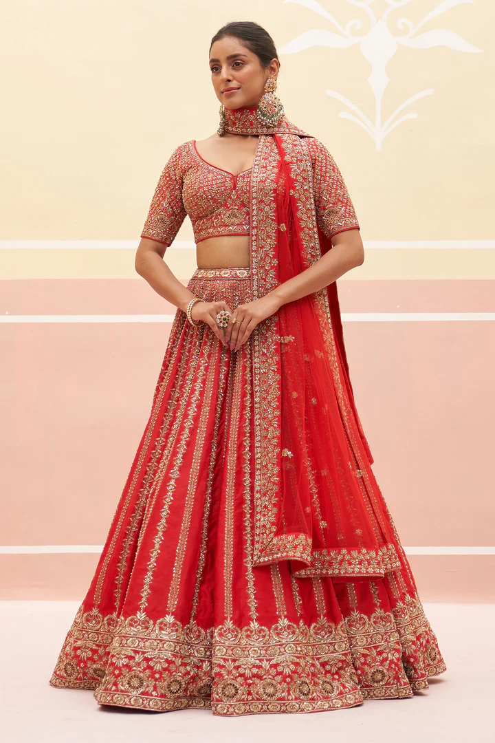 Red Raw Silk Lehnga Set - Image 2