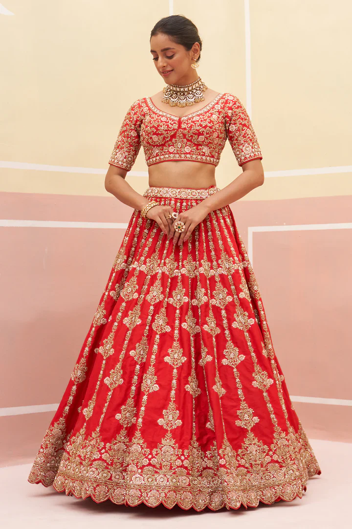 Red Raw Silk Lehnga Set - Image 2