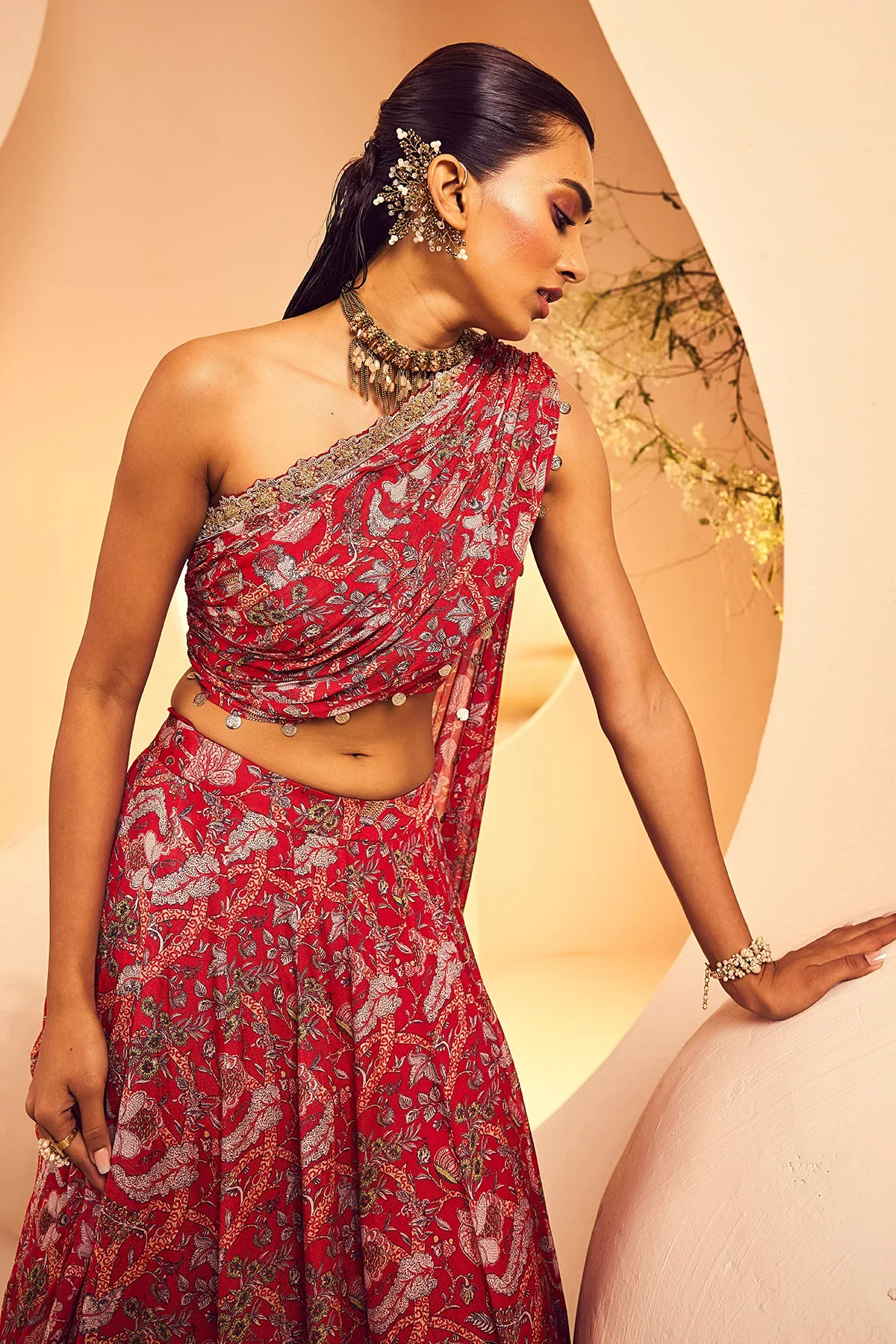 Red Rouching Top Skirt - Image 2