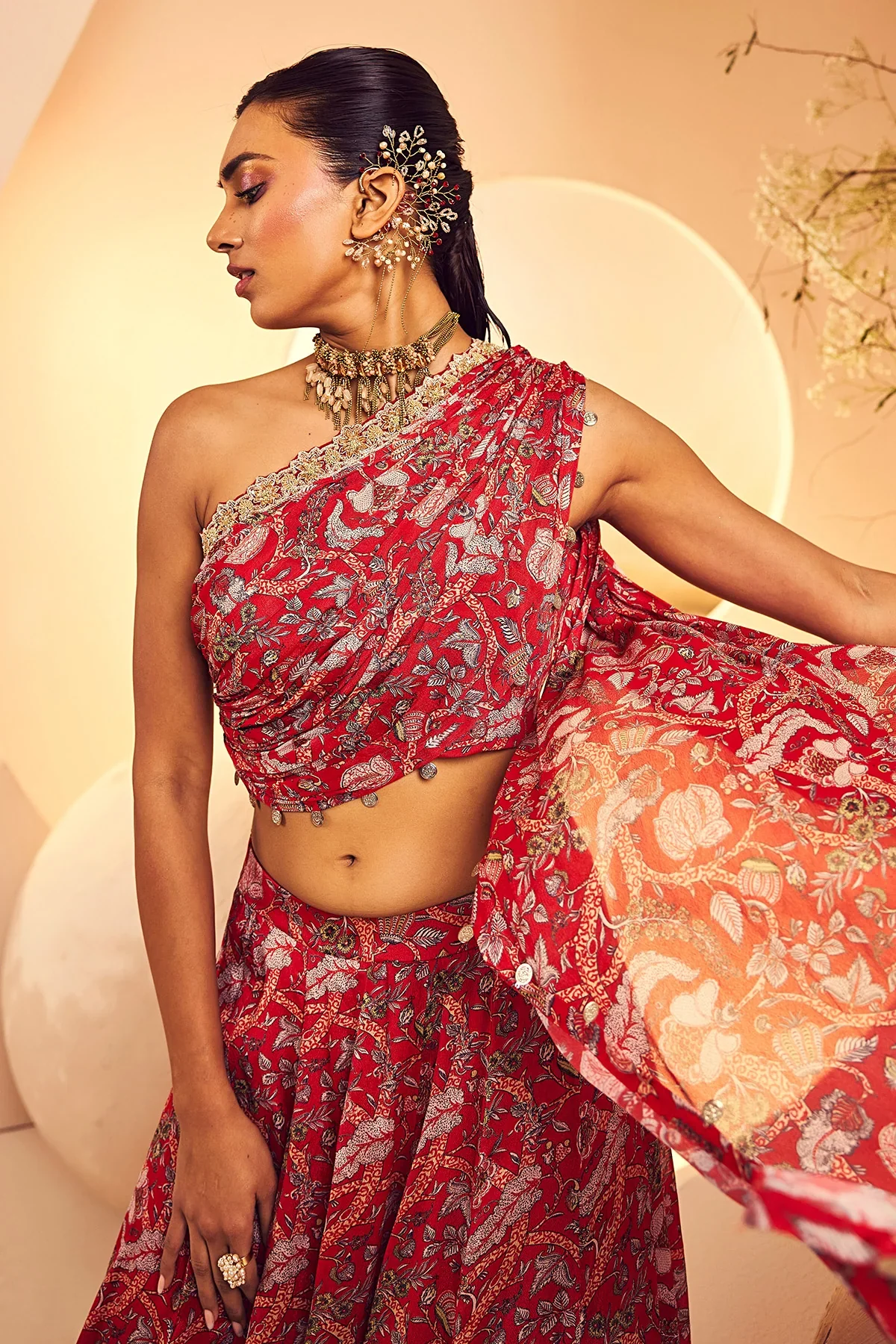 Red Rouching Top Skirt - Image 3