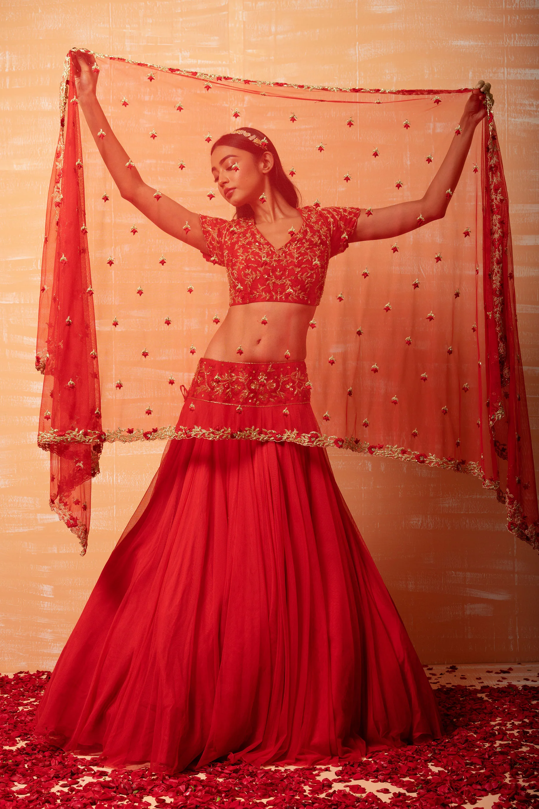 Red Sequins Embroidered Lehenga Set - Image 3
