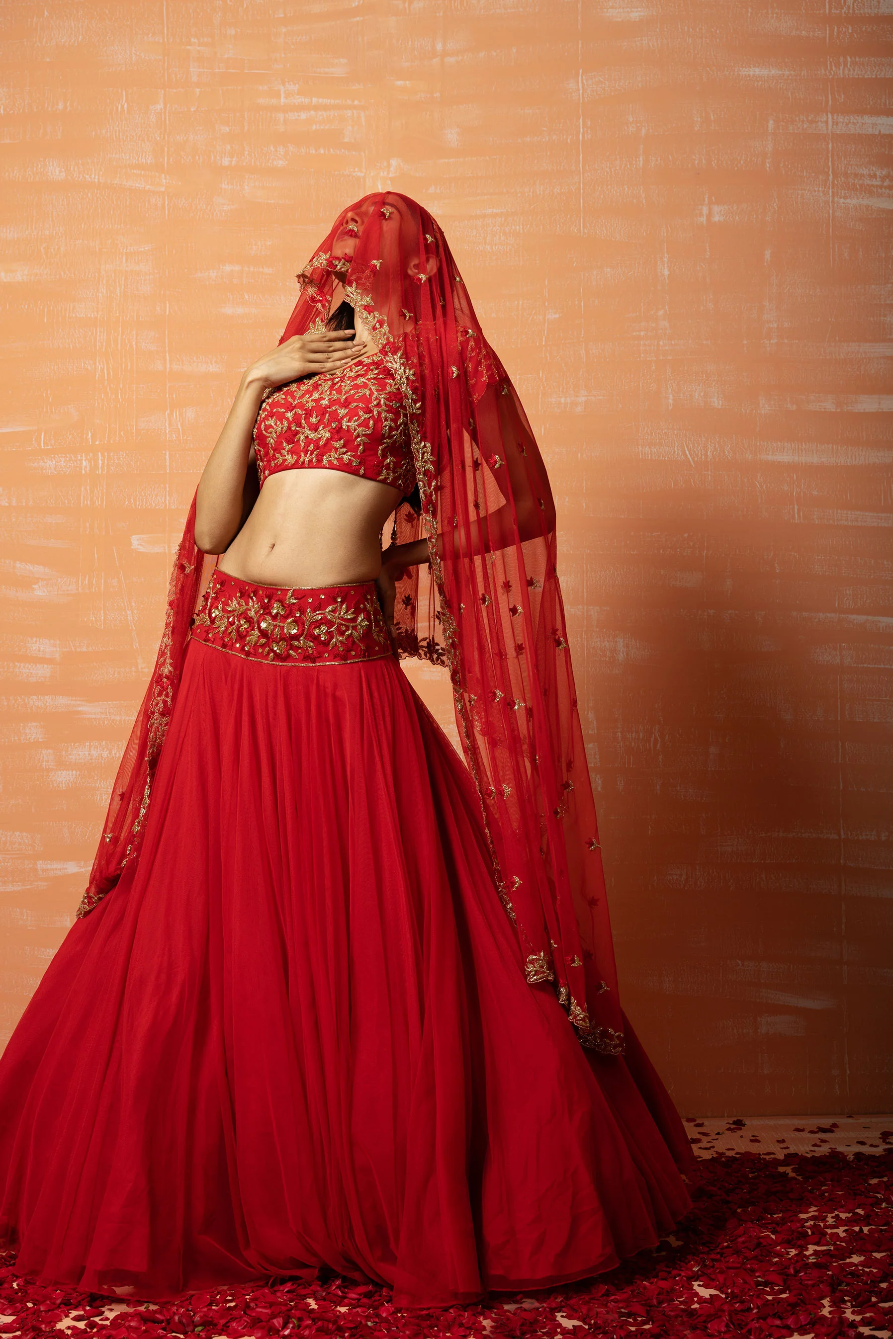 Red Sequins Embroidered Lehenga Set - Image 4