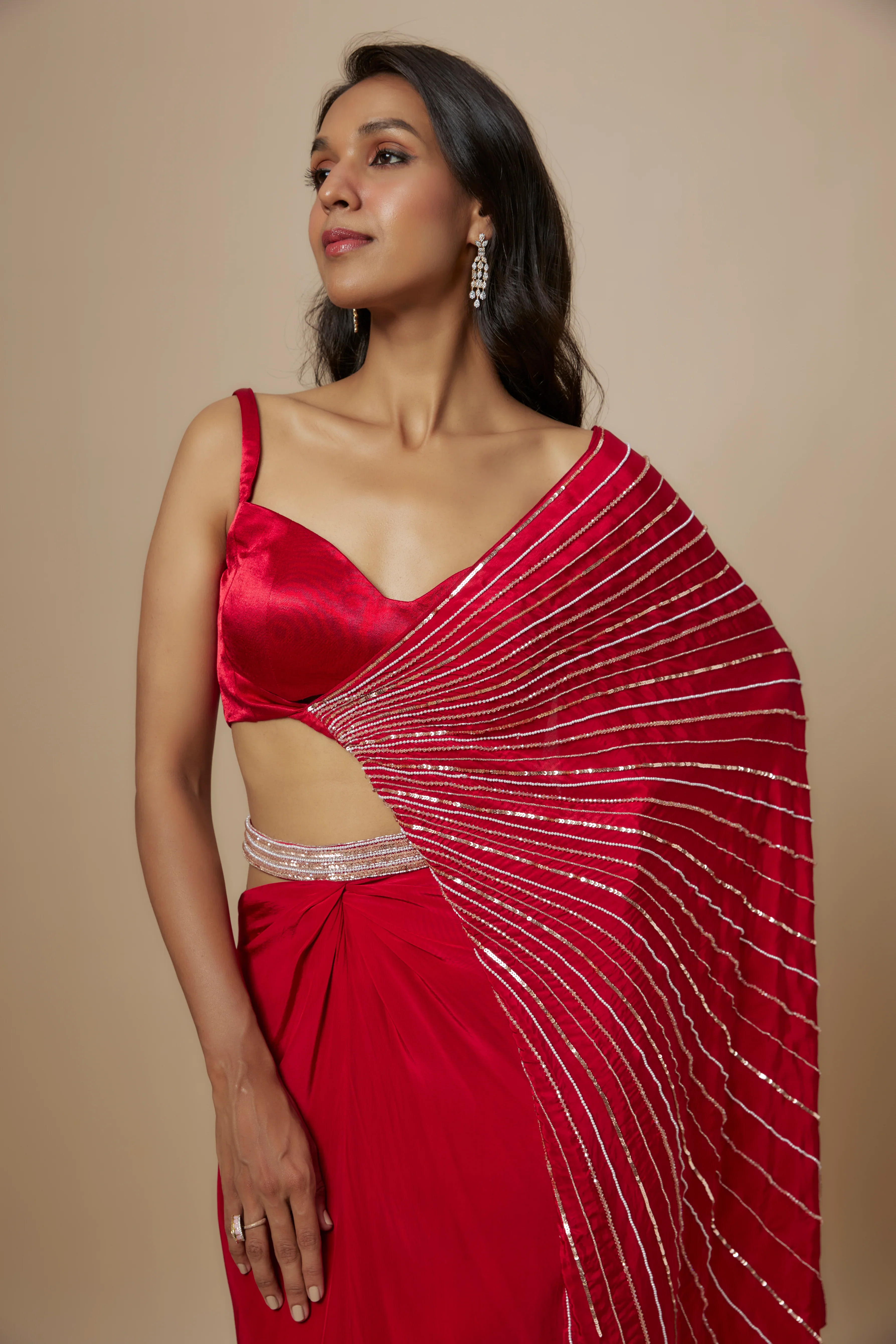 Red Skirt With Drape Blouse - Image 2