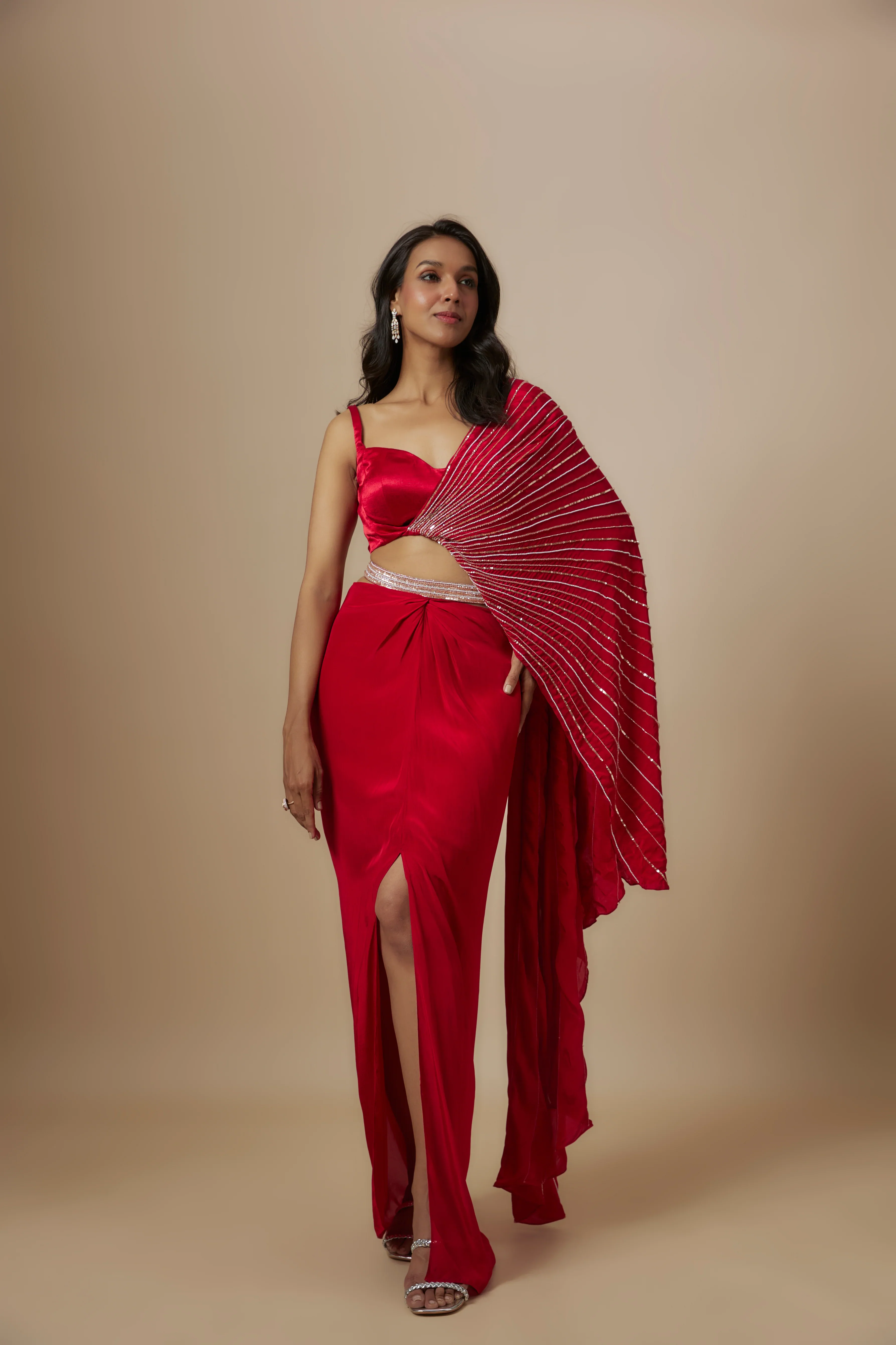 Red Skirt With Drape Blouse - Image 3