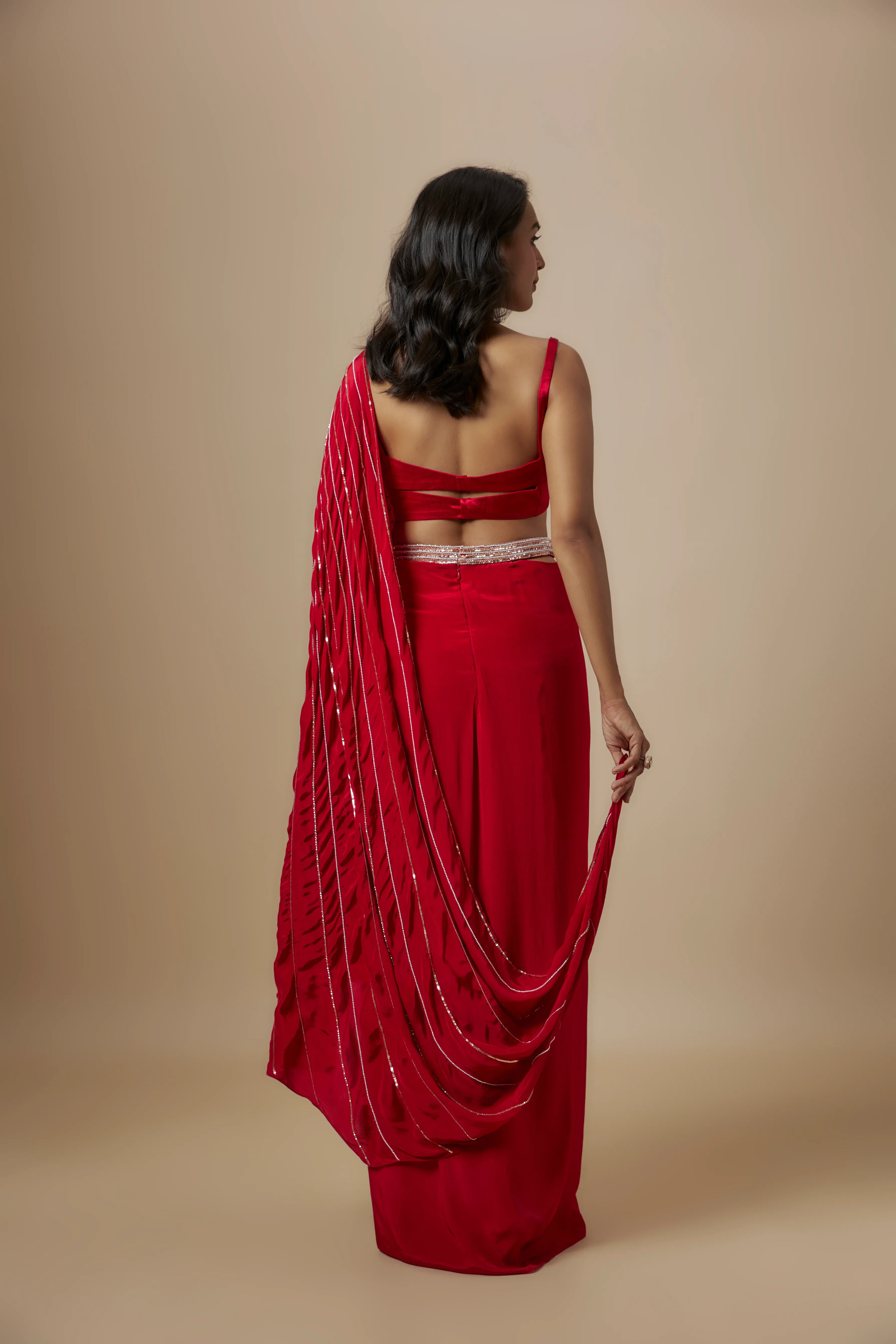 Red Skirt With Drape Blouse - Image 4