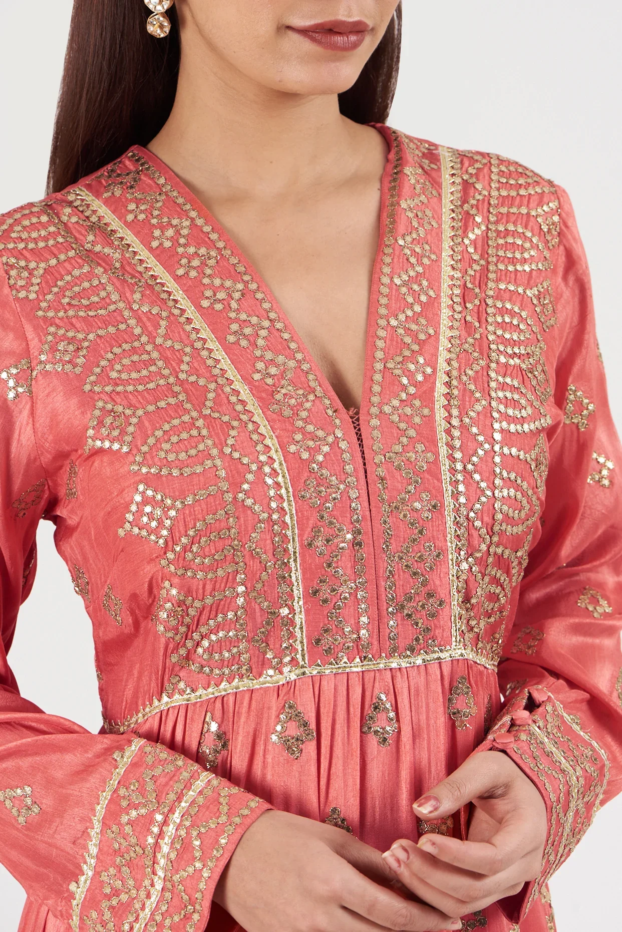 Red Suhana Ag Tiered Churidar With Dupatta - Image 4