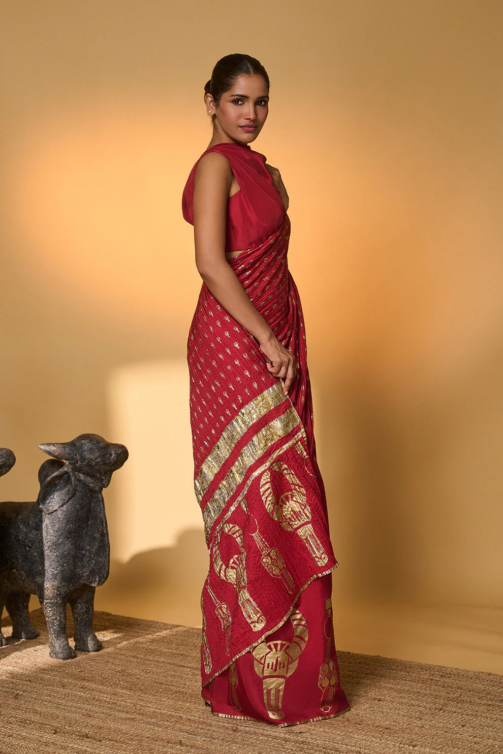 Red Tribal Mask Saree - Image 3