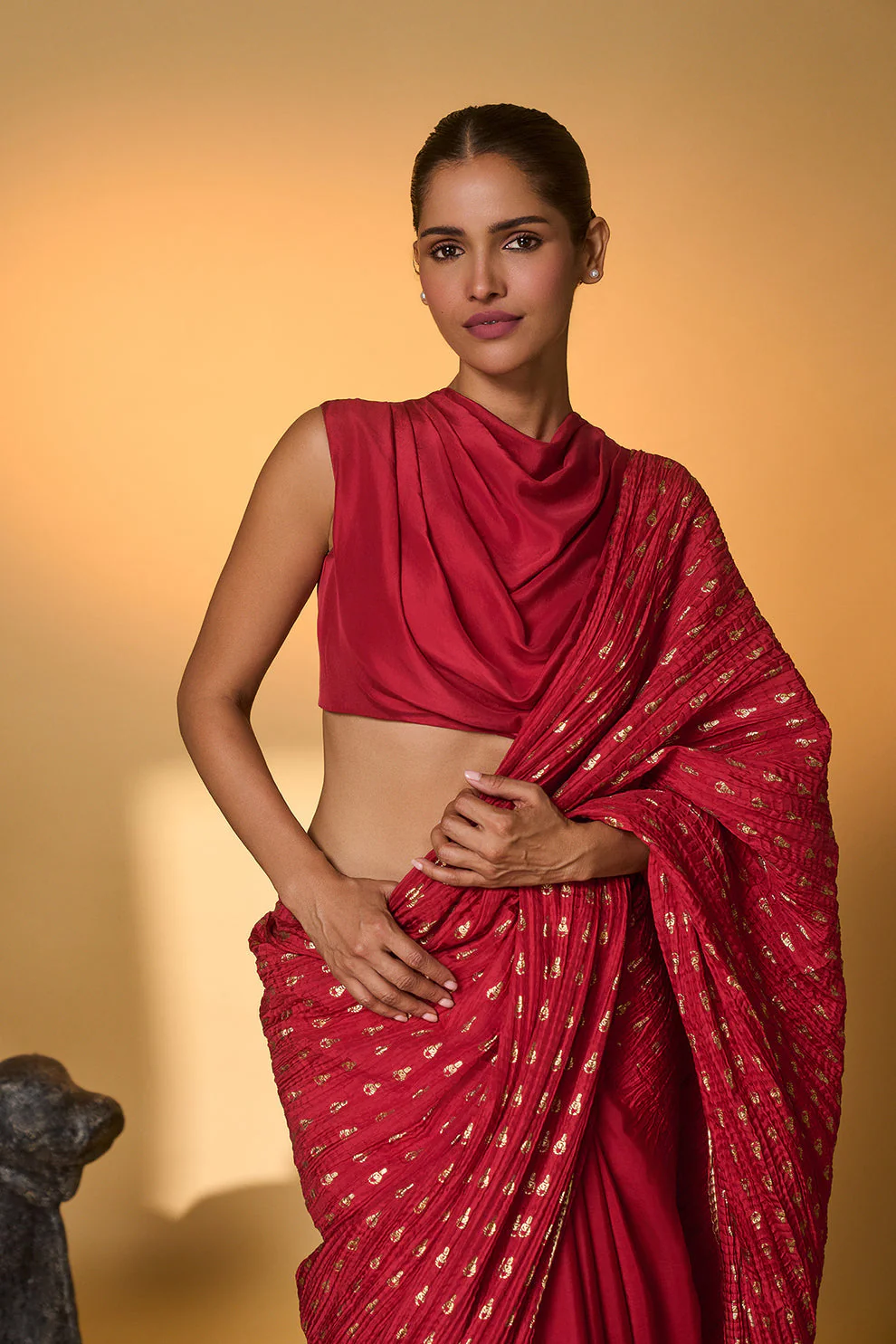Red Tribal Mask Saree - Image 5