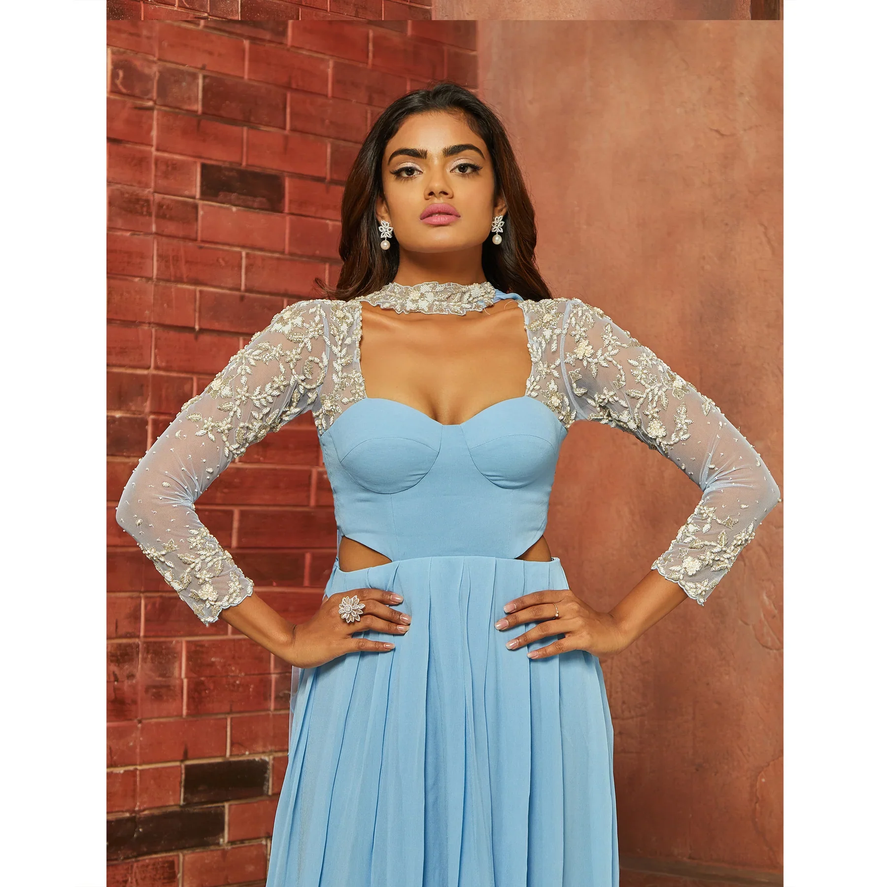 RERA - Blue Georgette Corset Style Overlap Pleated Kurta - Image 3