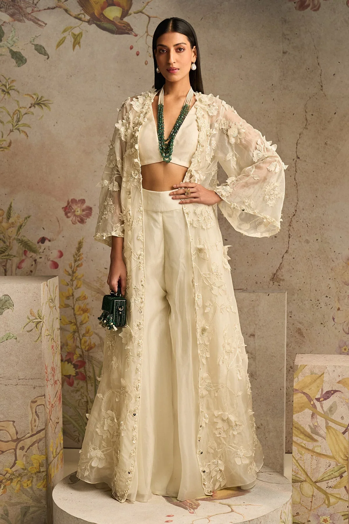 RHAPSODY - Ivory Georgette Blouse and Flared Pants