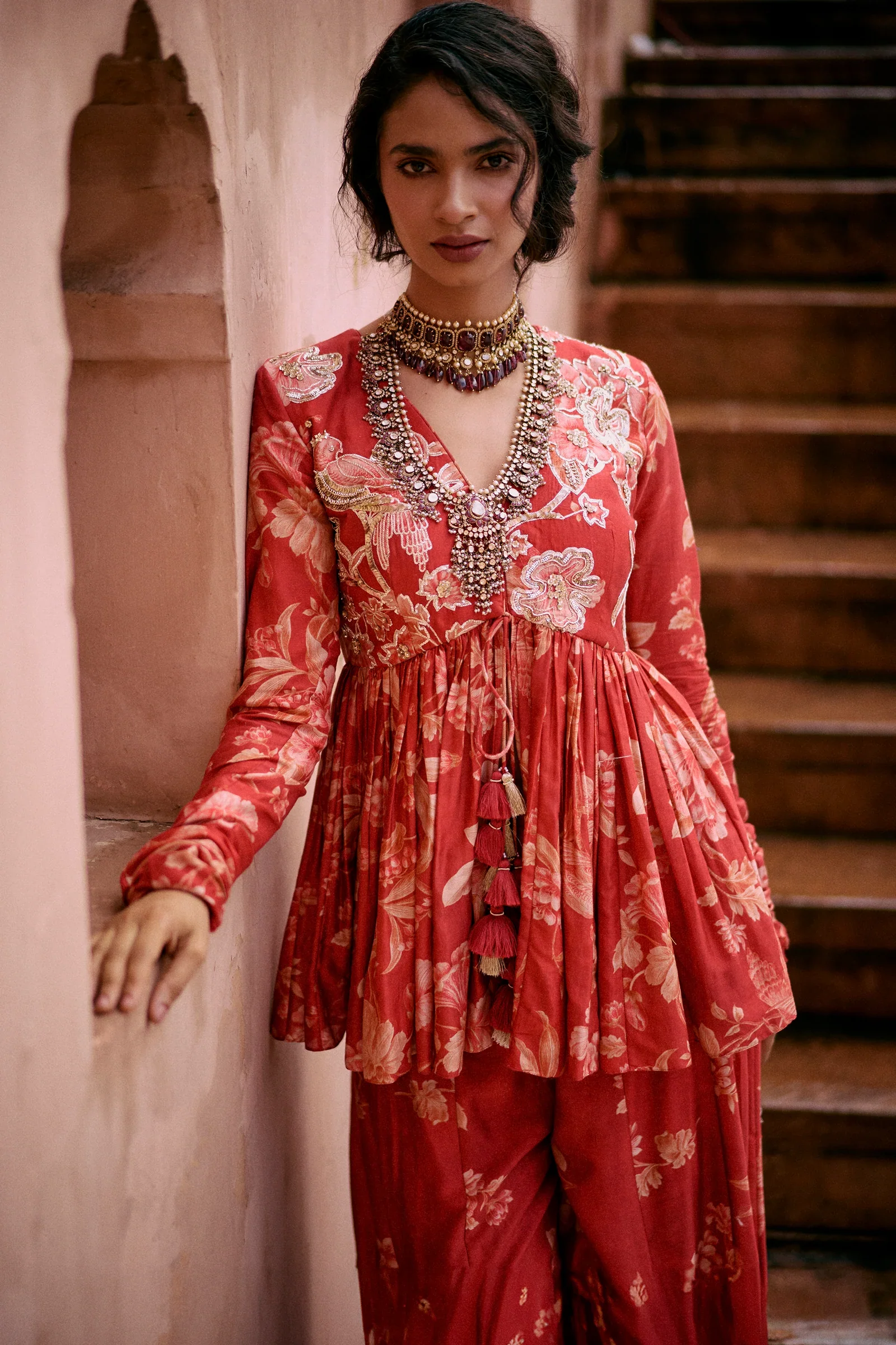 Roop Flip Bird Print Peplum Set - Image 2