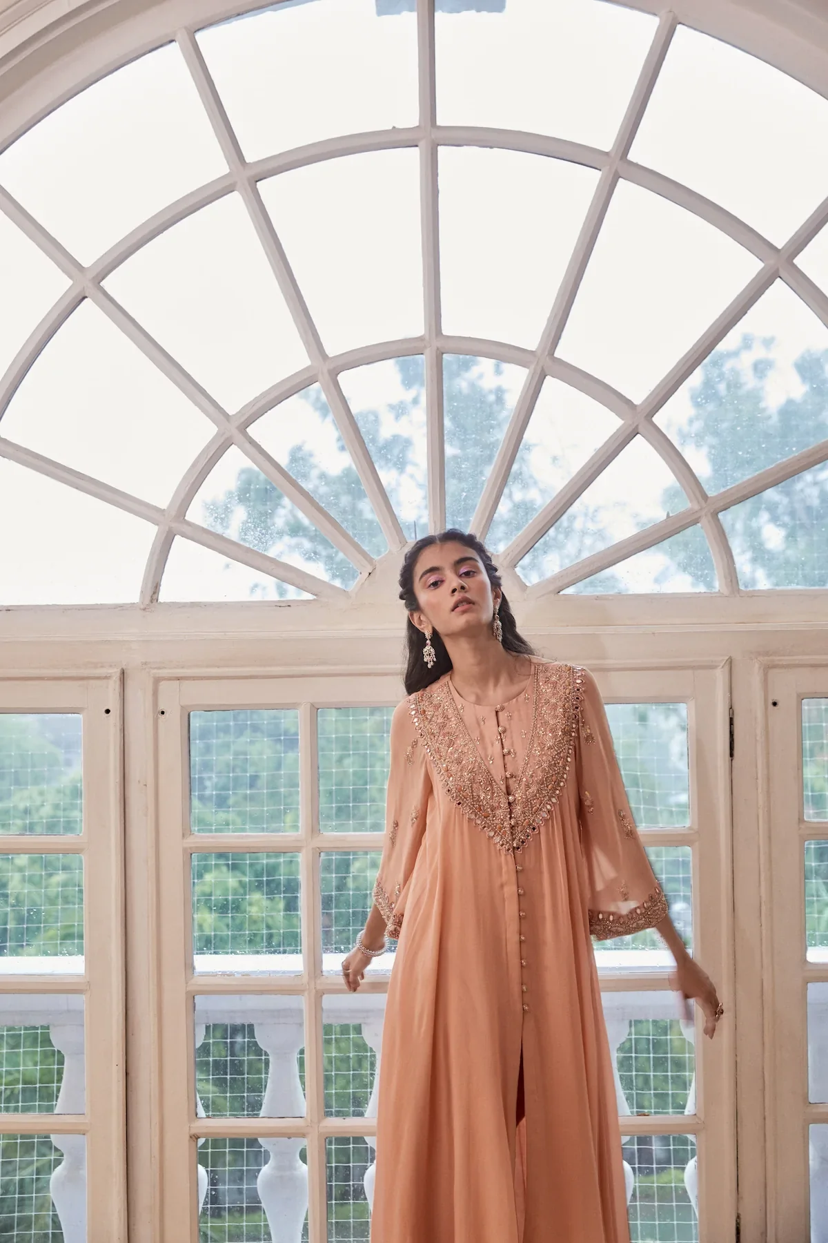 Rose Gold Asymmetric Kurta With Pants - Image 3