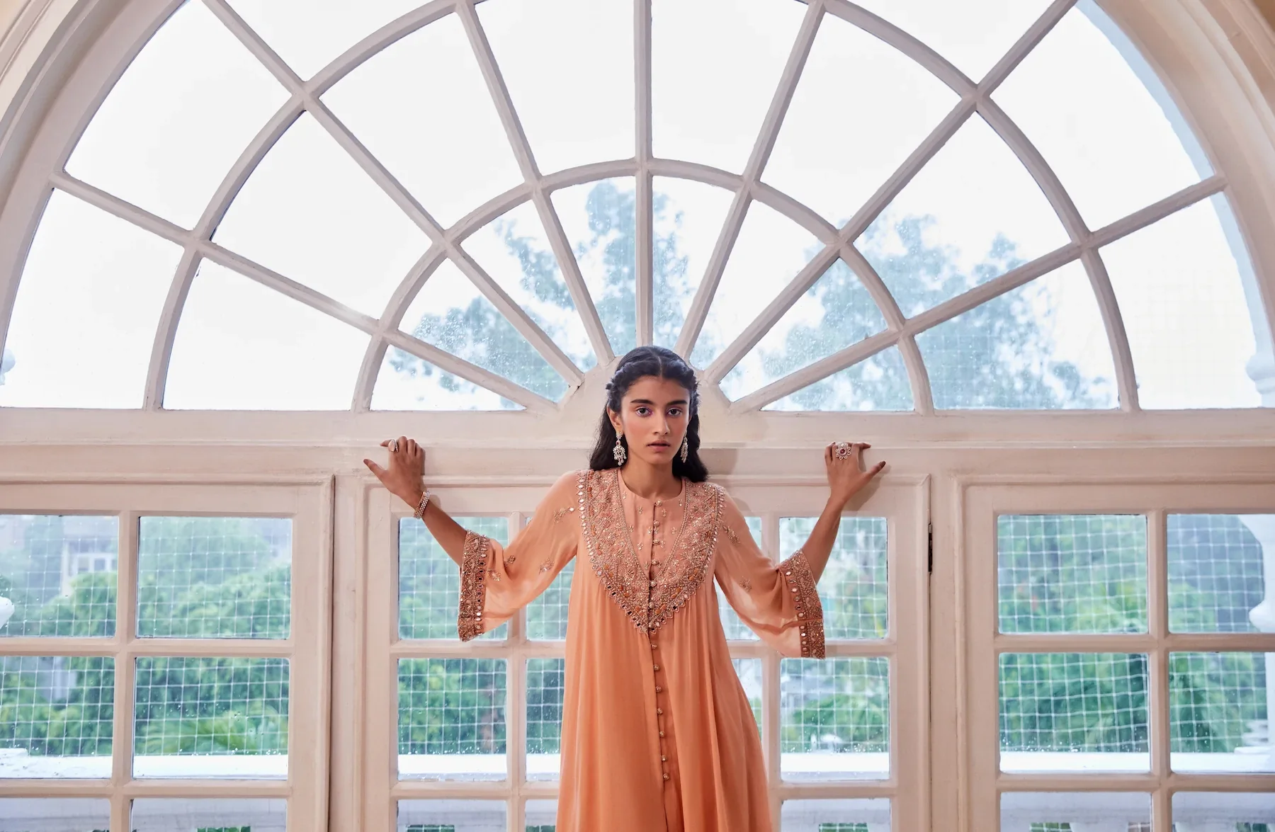 Rose Gold Asymmetric Kurta With Pants - Image 4