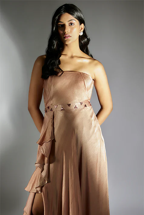 Rose Gold Embroidered Drape Dress - Image 2
