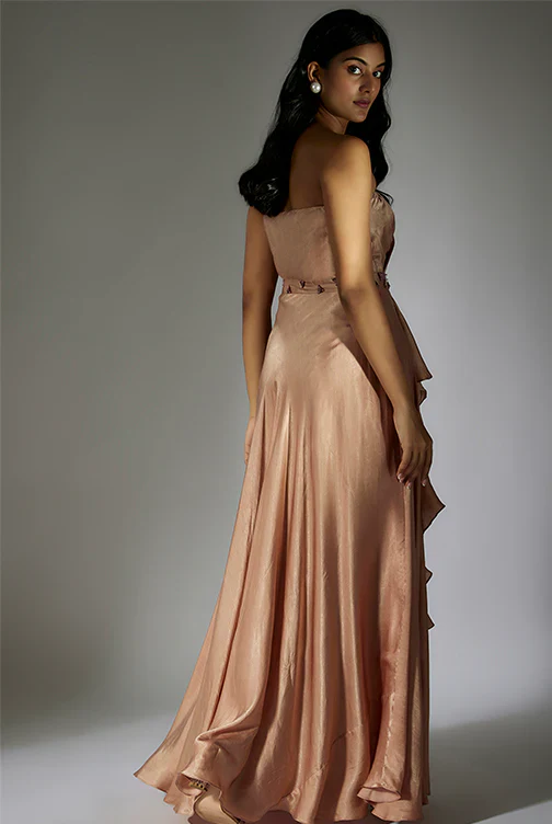 Rose Gold Embroidered Drape Dress - Image 4