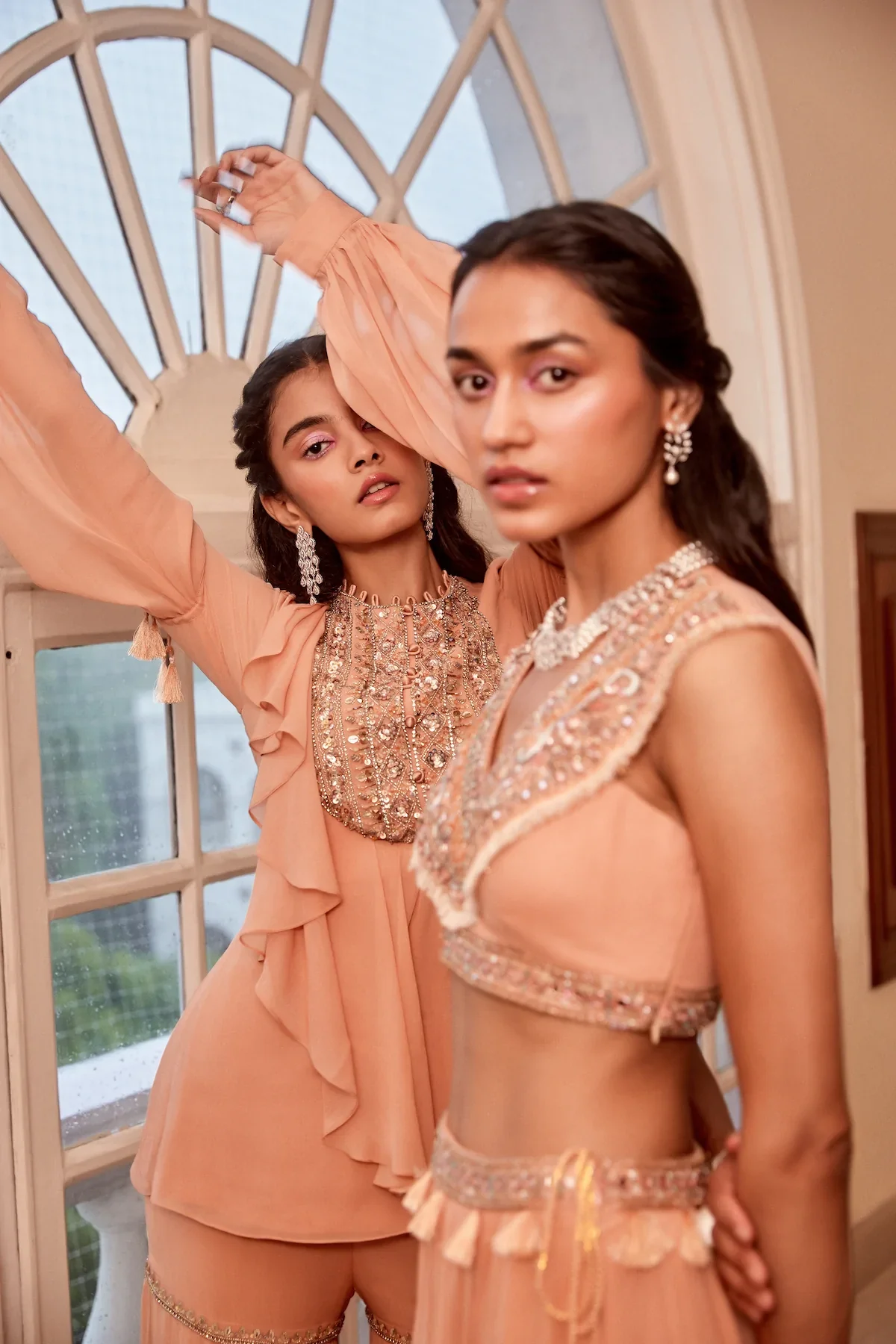 Rose Gold Lehenga With Boho Blouse And Dupatta - Image 4