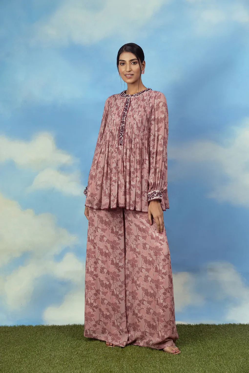 Rose Gold Printed Pleated Top - Image 2