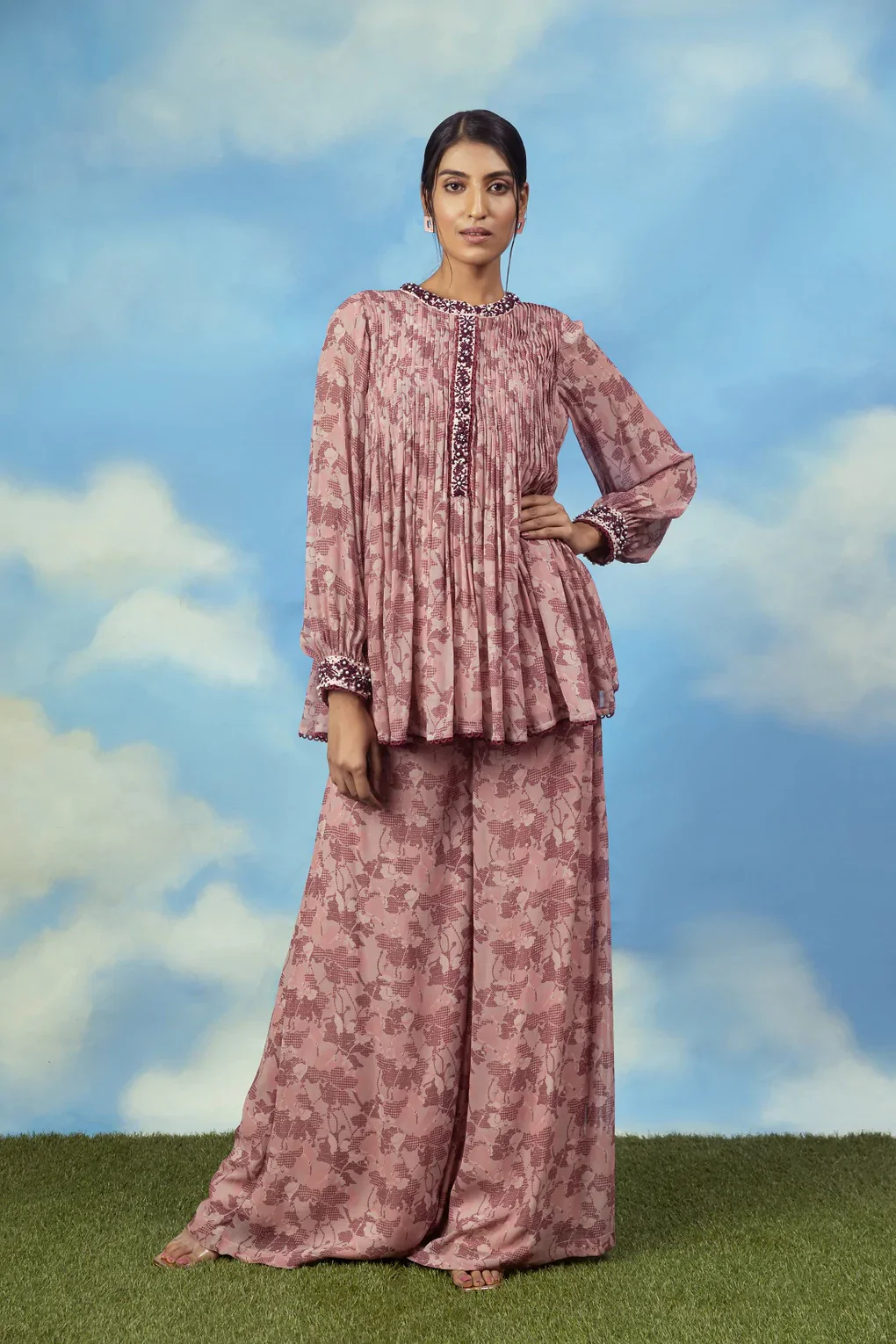 Rose Gold Printed Pleated Top - Image 3