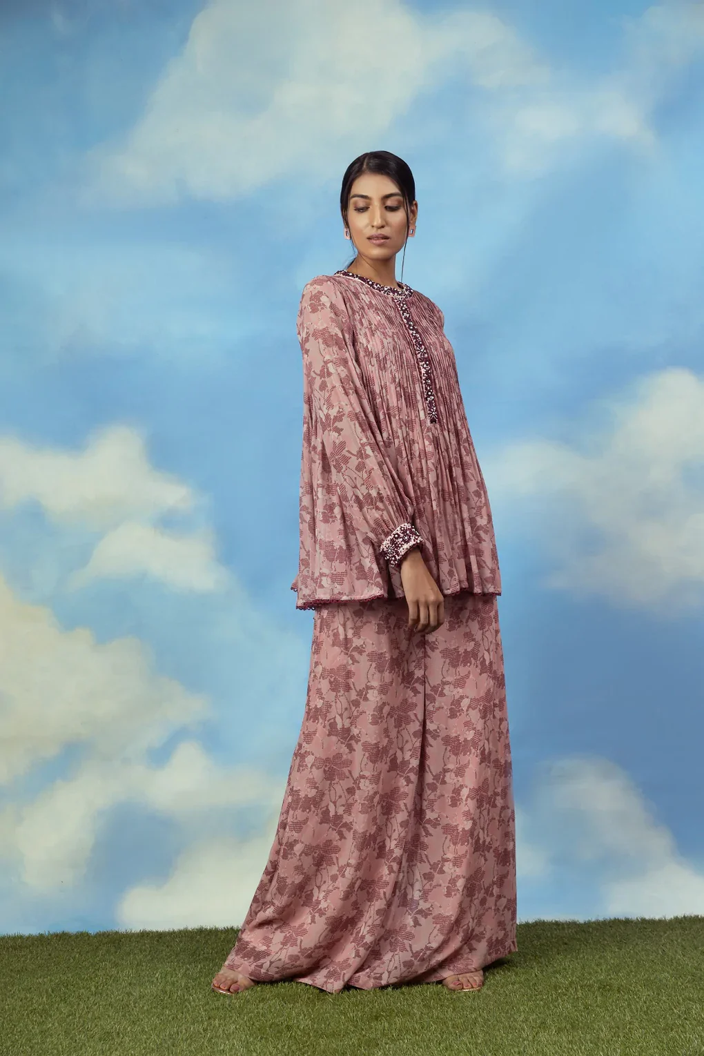 Rose Gold Printed Pleated Top - Image 4