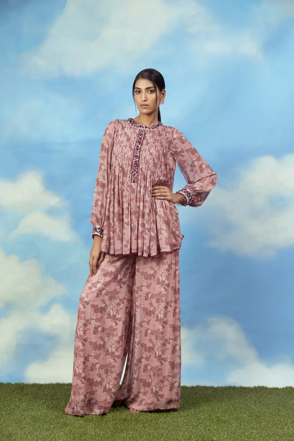 Rose Gold Printed Pleated Top - Image 5