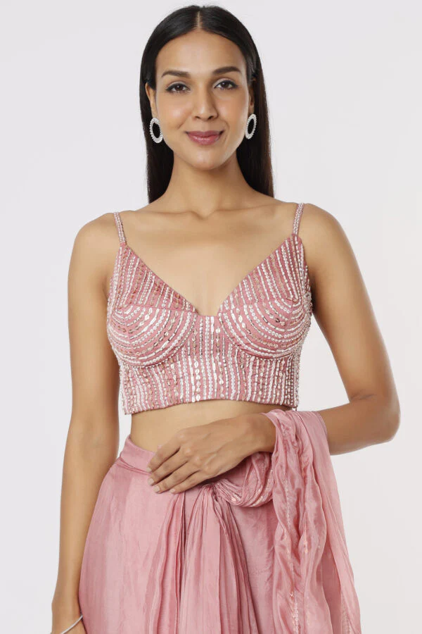 Rose Pink Drape Dhoti Set - Image 3