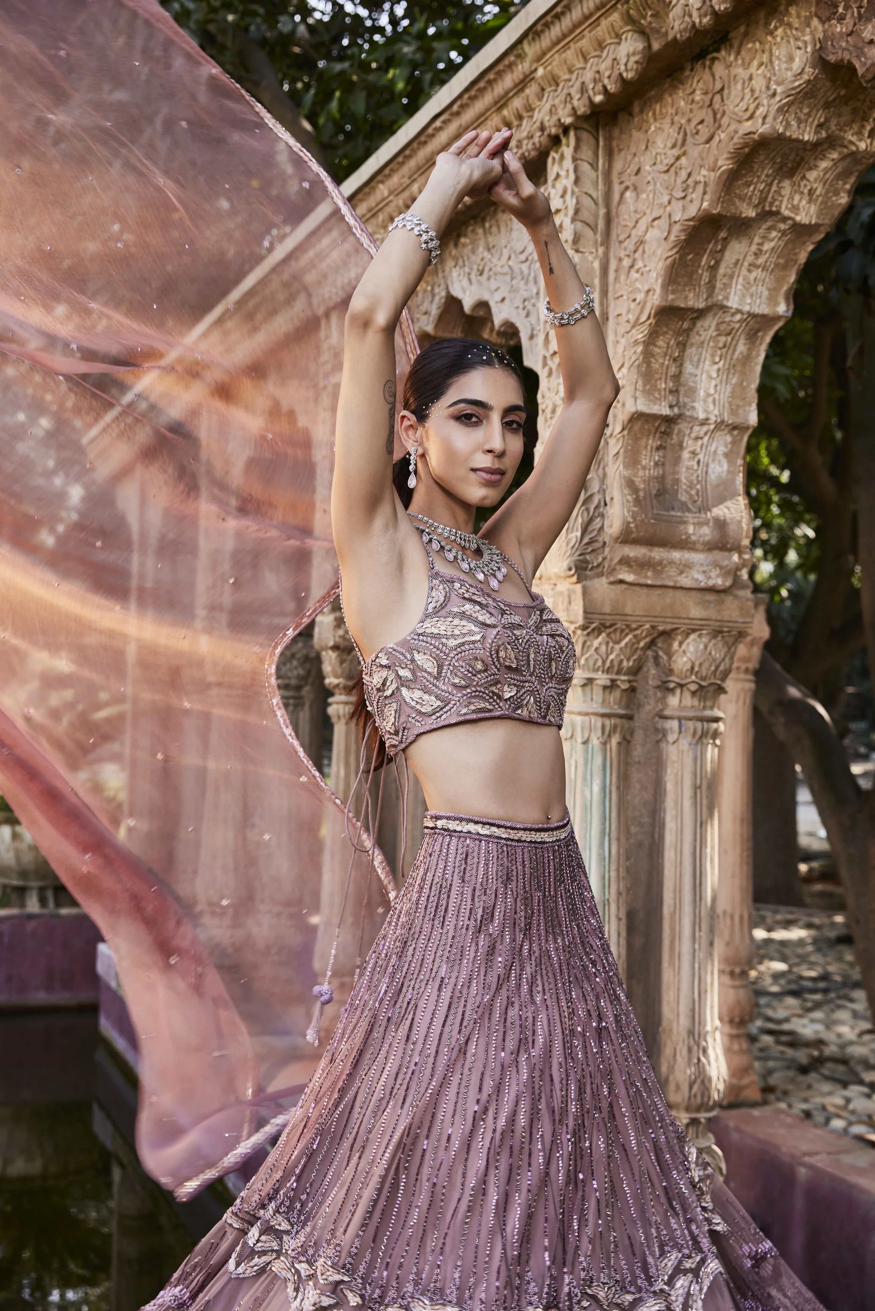Rose Pink Embroidered Lehenga Set - Image 3