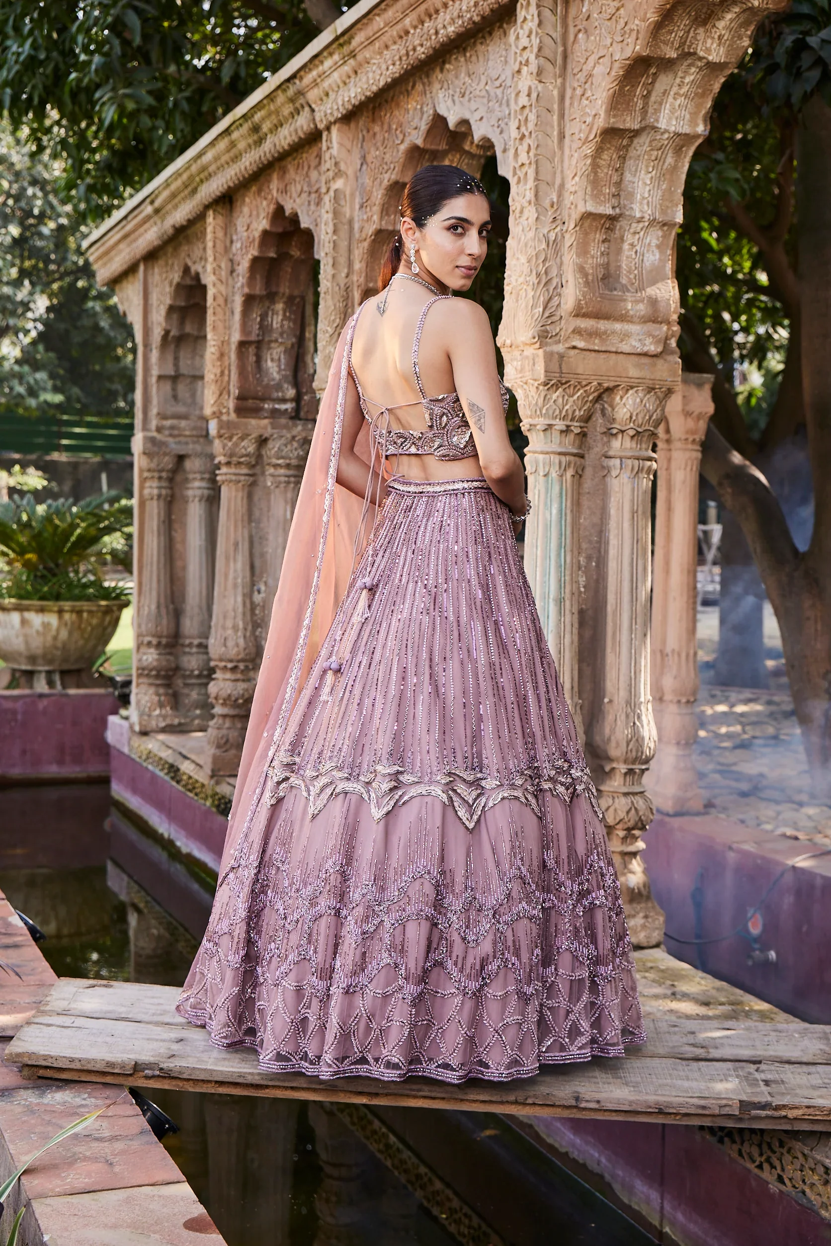 Rose Pink Embroidered Lehenga Set - Image 4