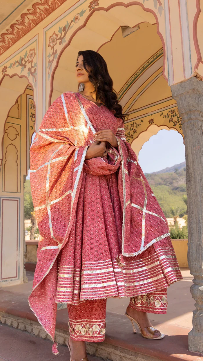 Rosewood booti gotta jaal cotton anarkali set - Image 2